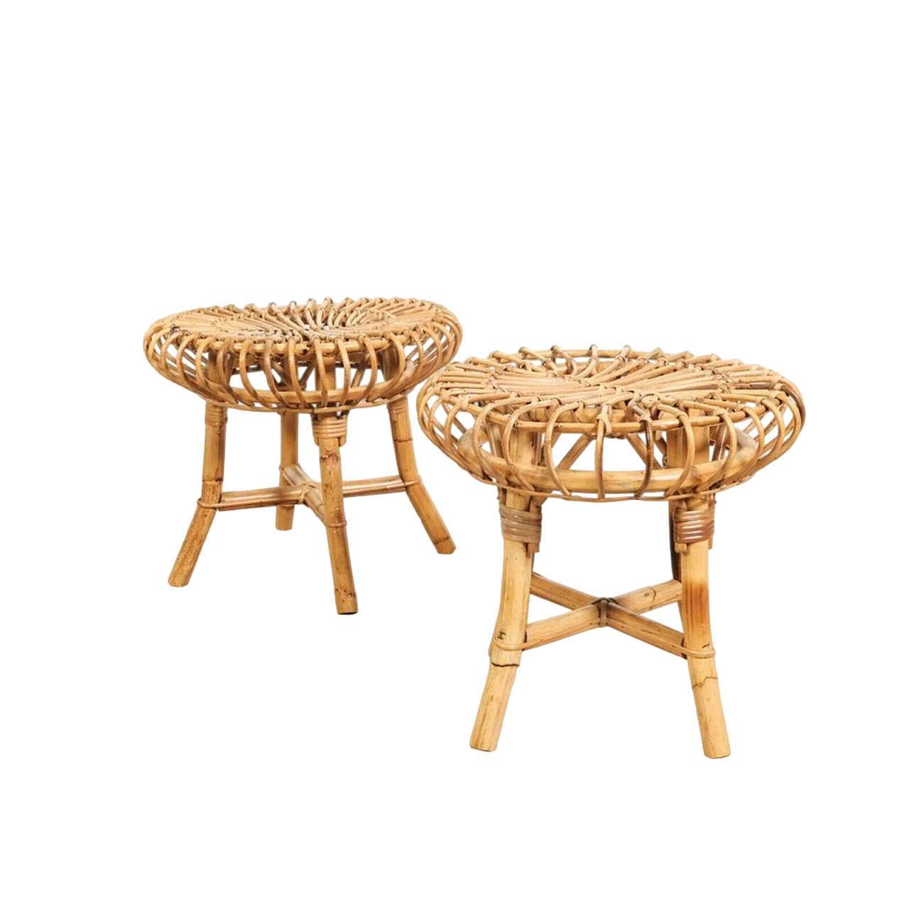 Pair of bamboo stools attributed to Franco Albini, 1970s 2