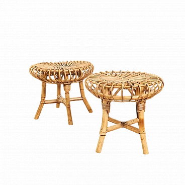 Pair of bamboo stools attributed to Franco Albini, 1970s