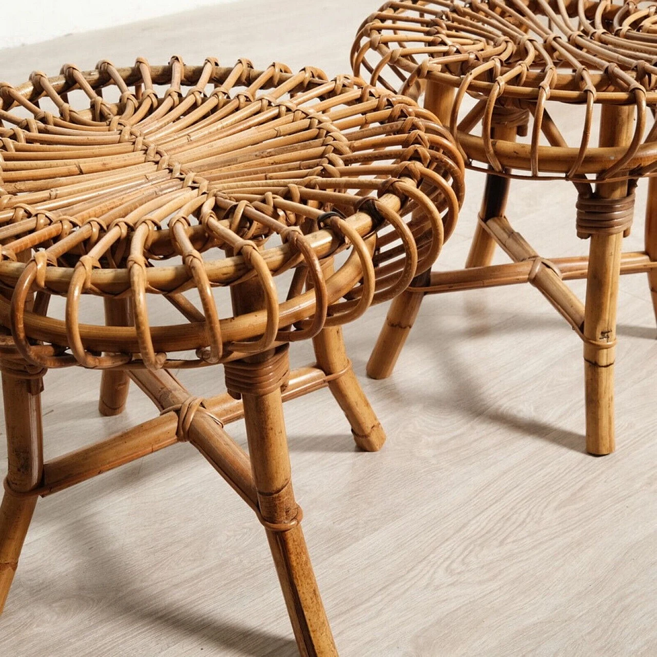 Pair of bamboo stools attributed to Franco Albini, 1970s 5