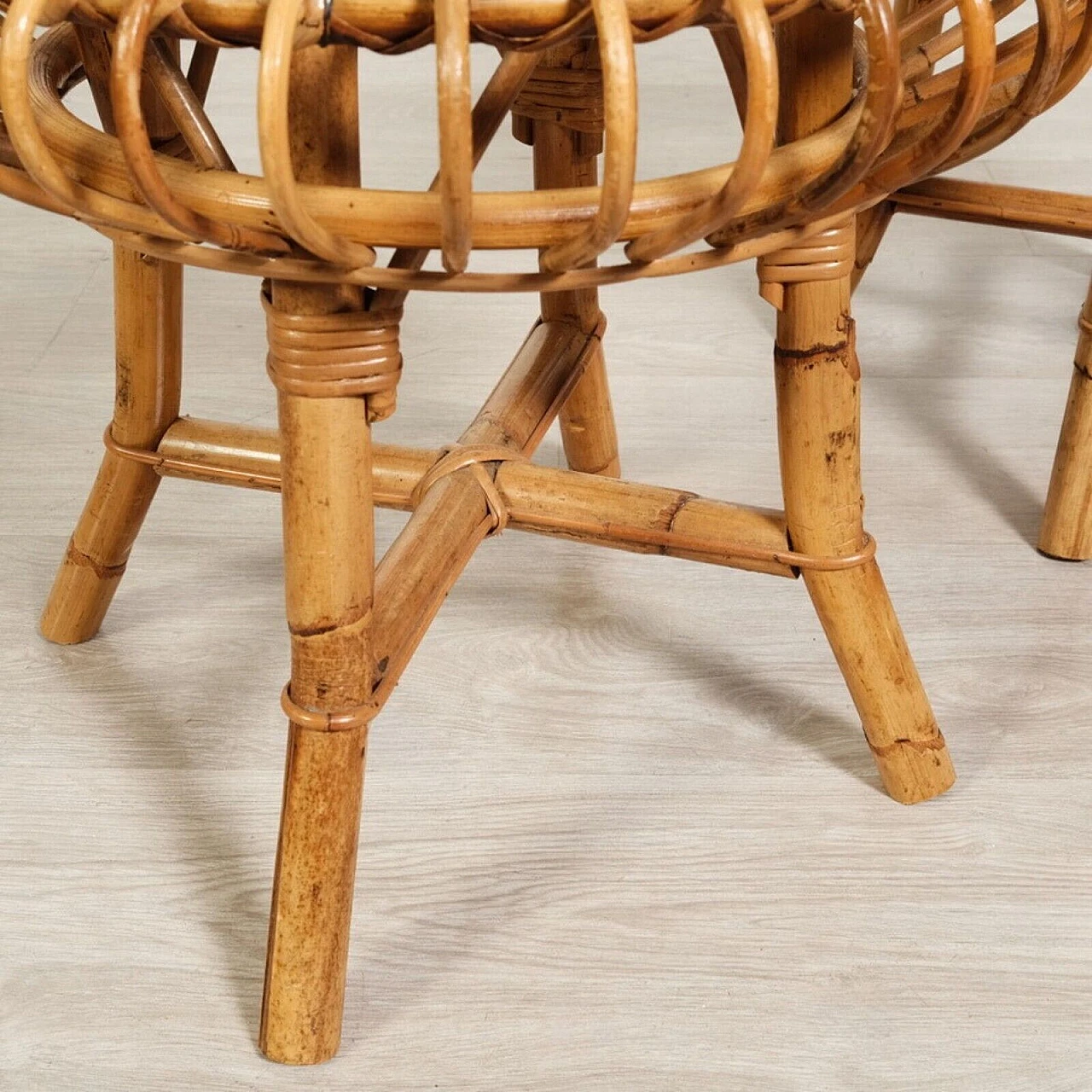 Pair of bamboo stools attributed to Franco Albini, 1970s 6