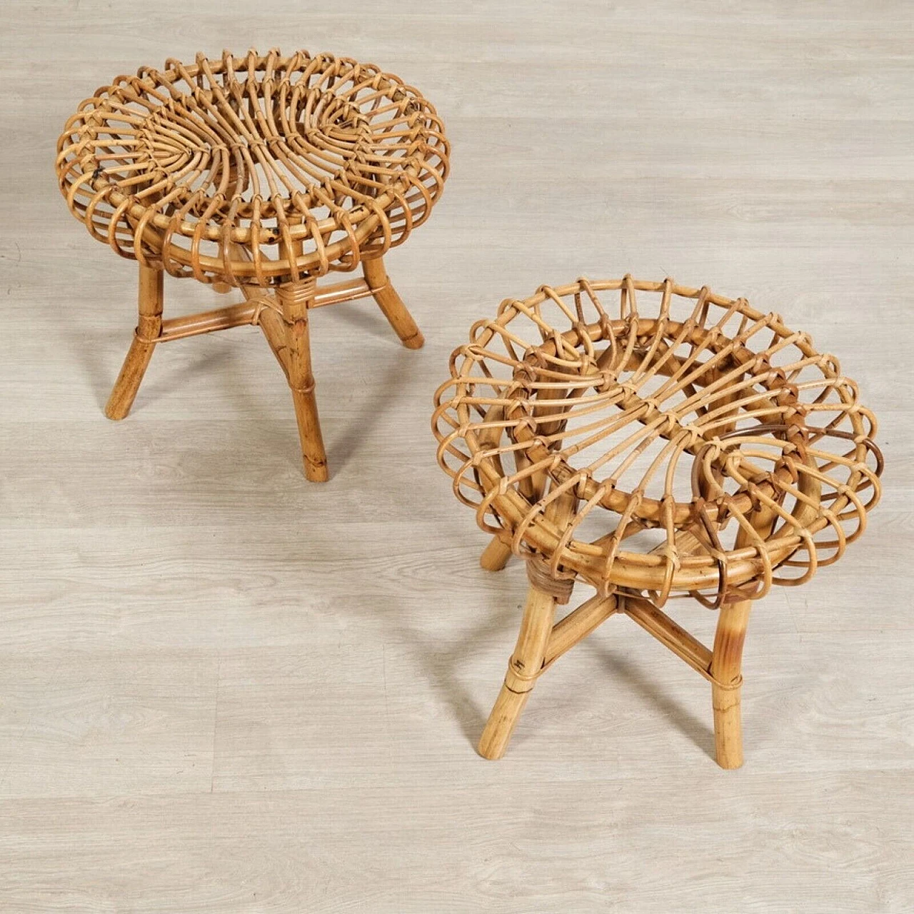 Pair of bamboo stools attributed to Franco Albini, 1970s 12