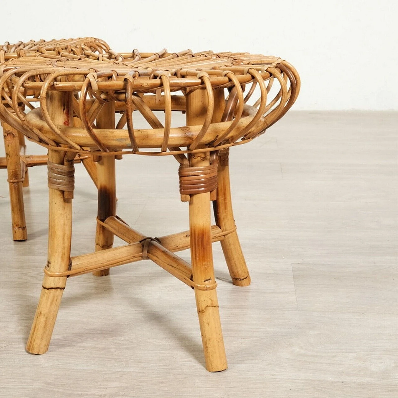 Pair of bamboo stools attributed to Franco Albini, 1970s 14