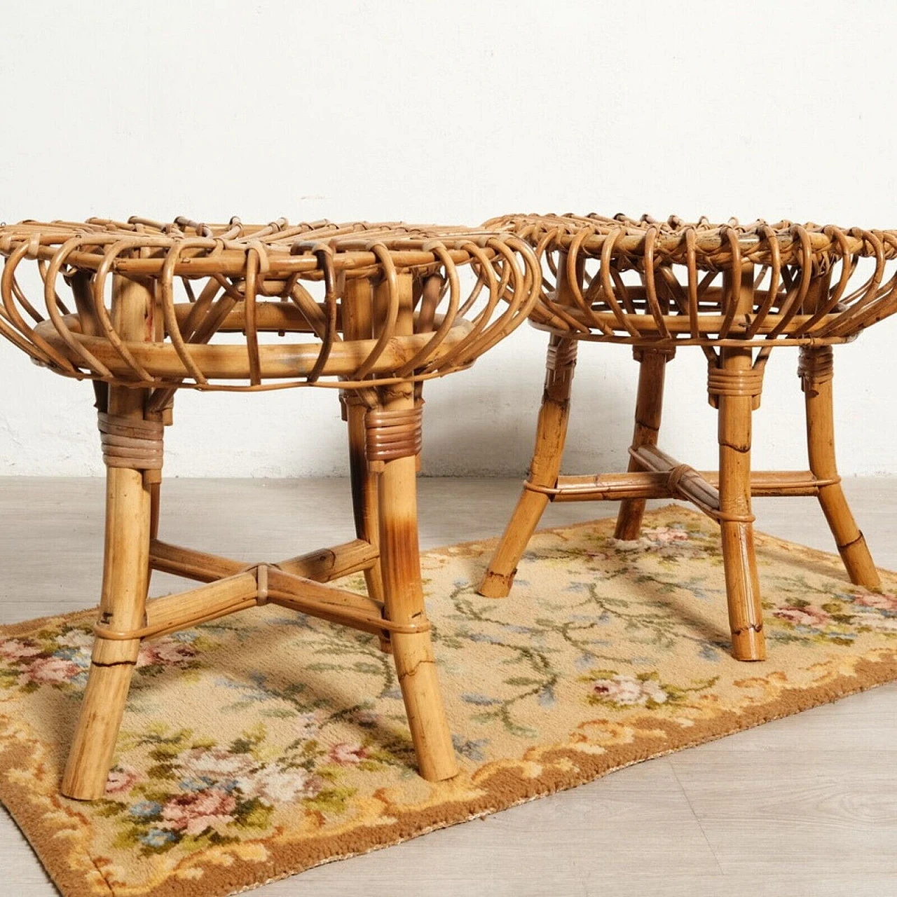 Pair of bamboo stools attributed to Franco Albini, 1970s 18