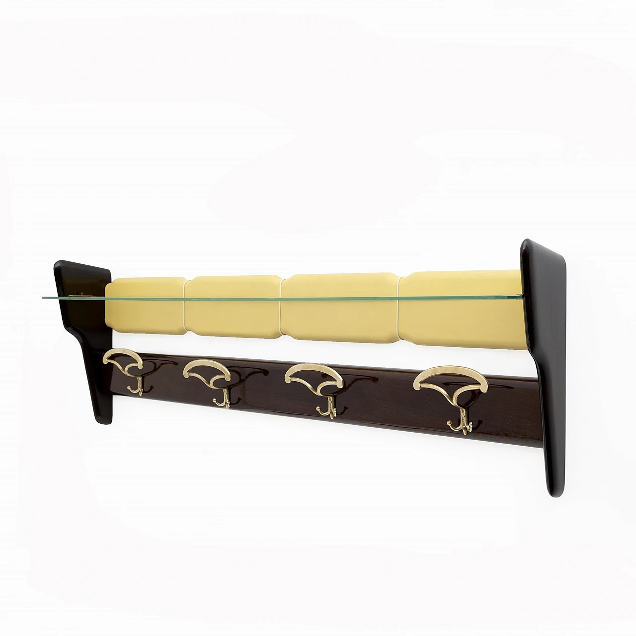 Wall clothes hanger in wood & leatherette attributed to Parisi, 1950s 2