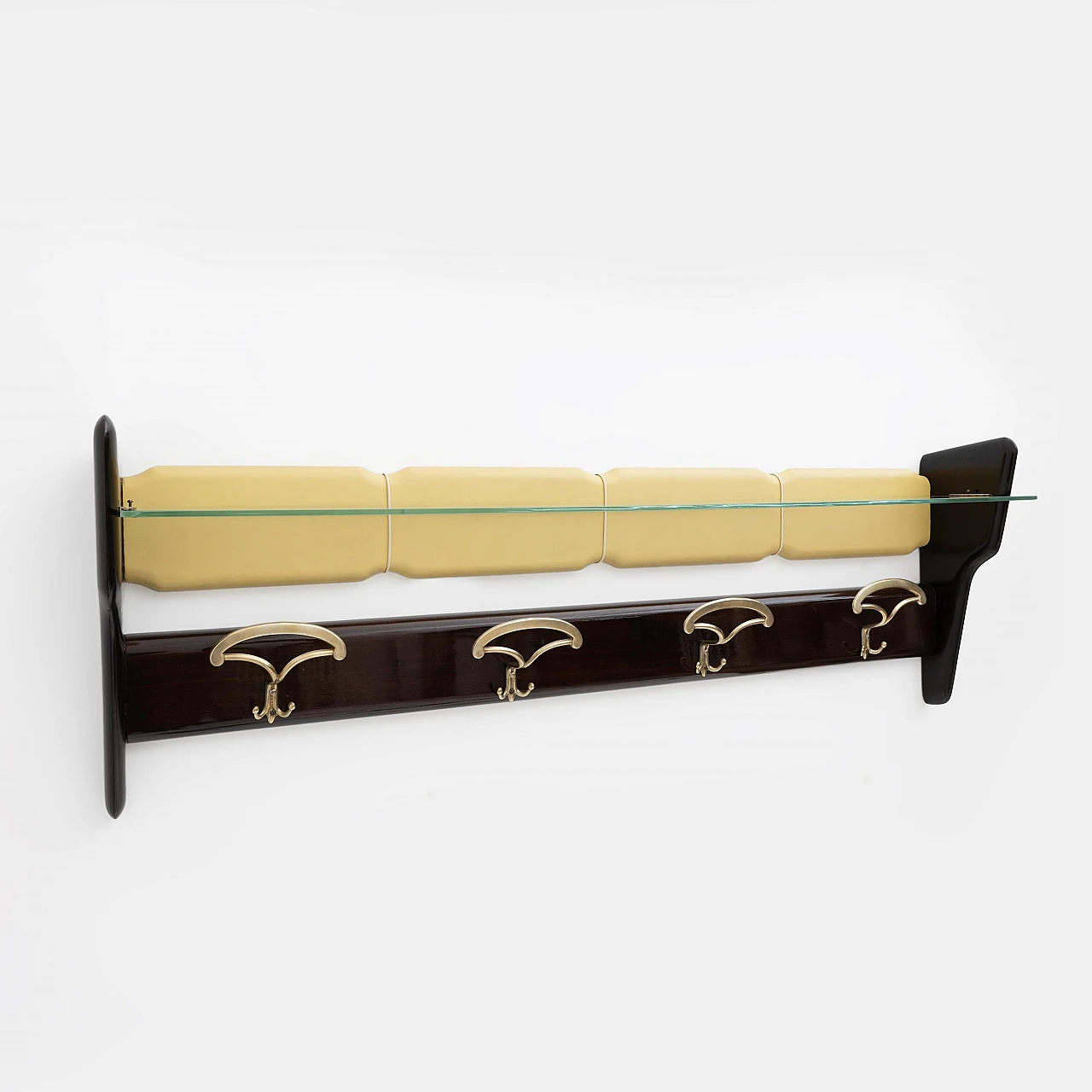 Wall clothes hanger in wood & leatherette attributed to Parisi, 1950s 3