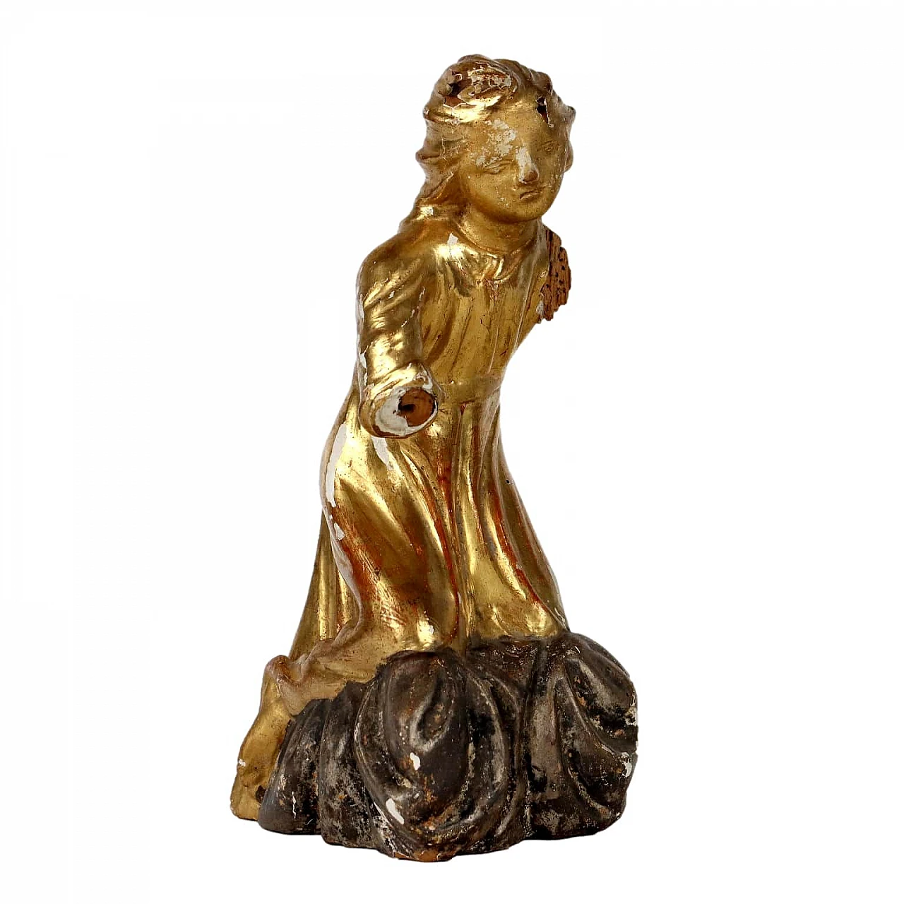 Angel, gilded and silver-plated carved wooden sculpture, 19th century 1