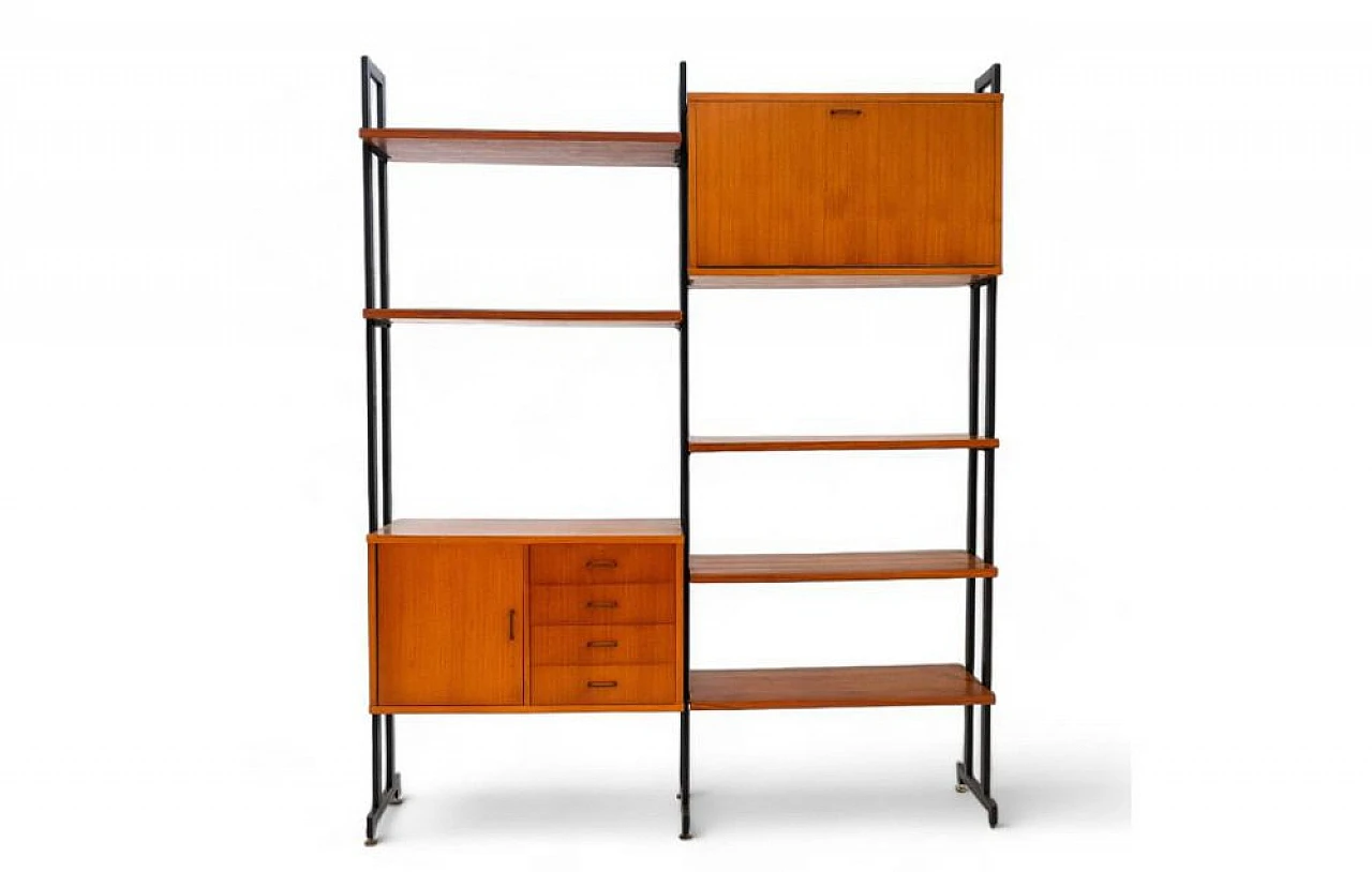 Modular bookcase in wood and metal, 1960s 1