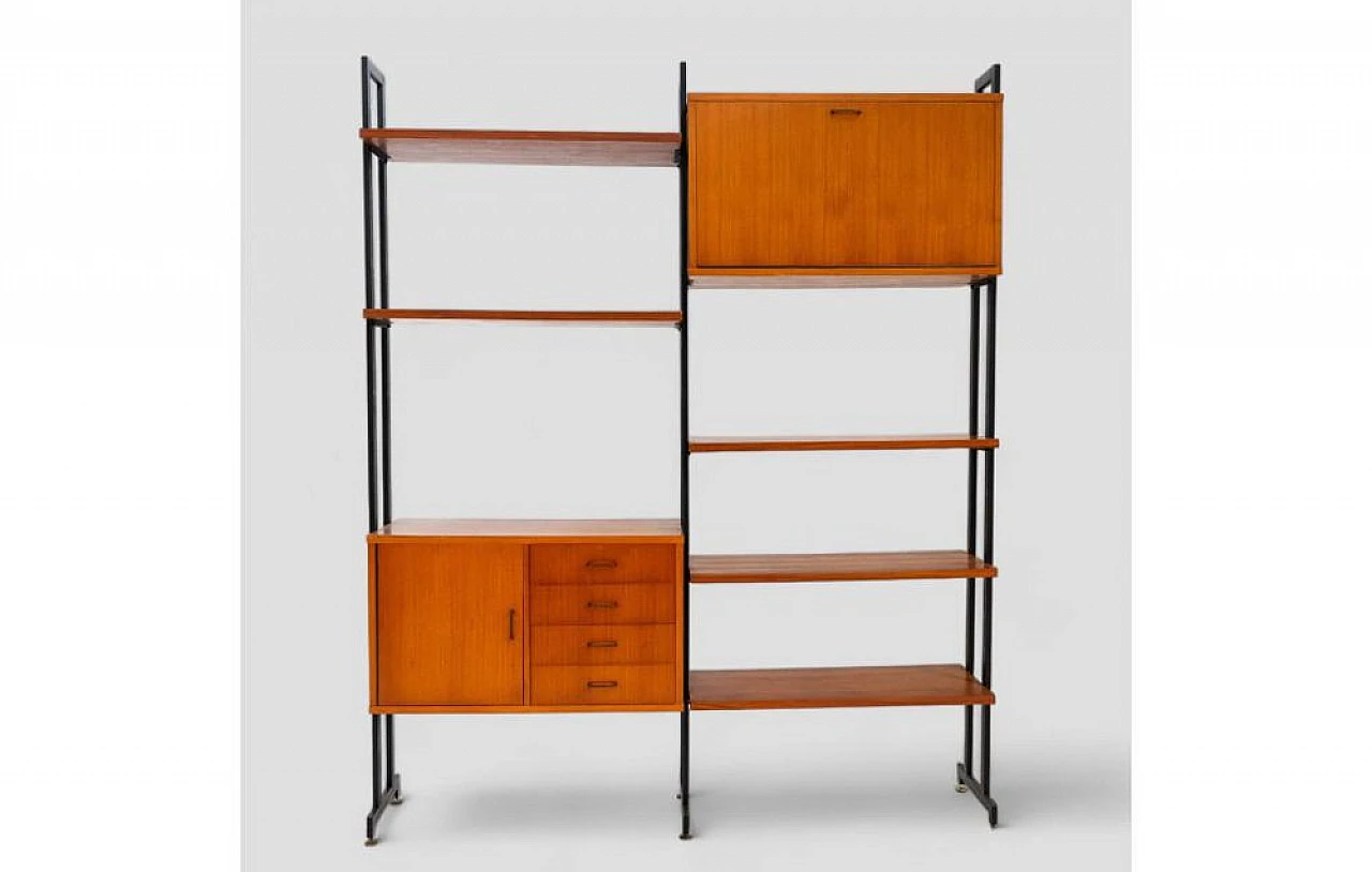 Modular bookcase in wood and metal, 1960s 2