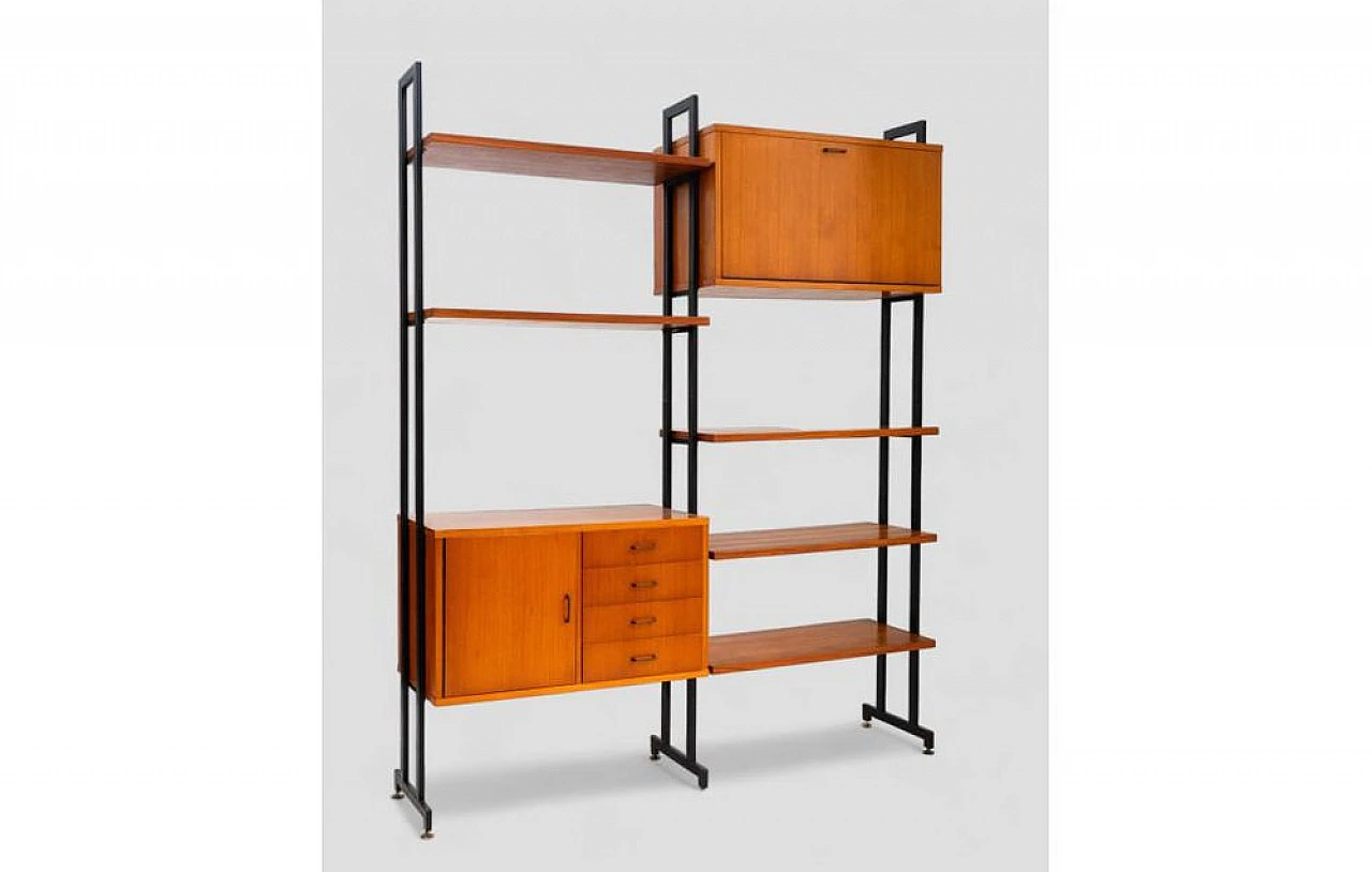 Modular bookcase in wood and metal, 1960s 3