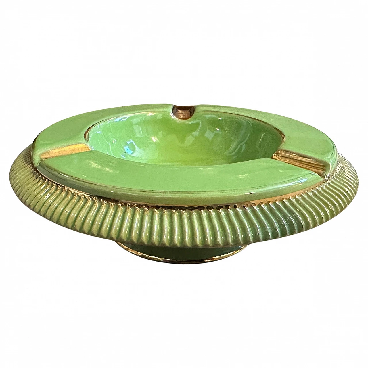 Green and gold ceramic ashtray by La Colonnata, 1950s 1