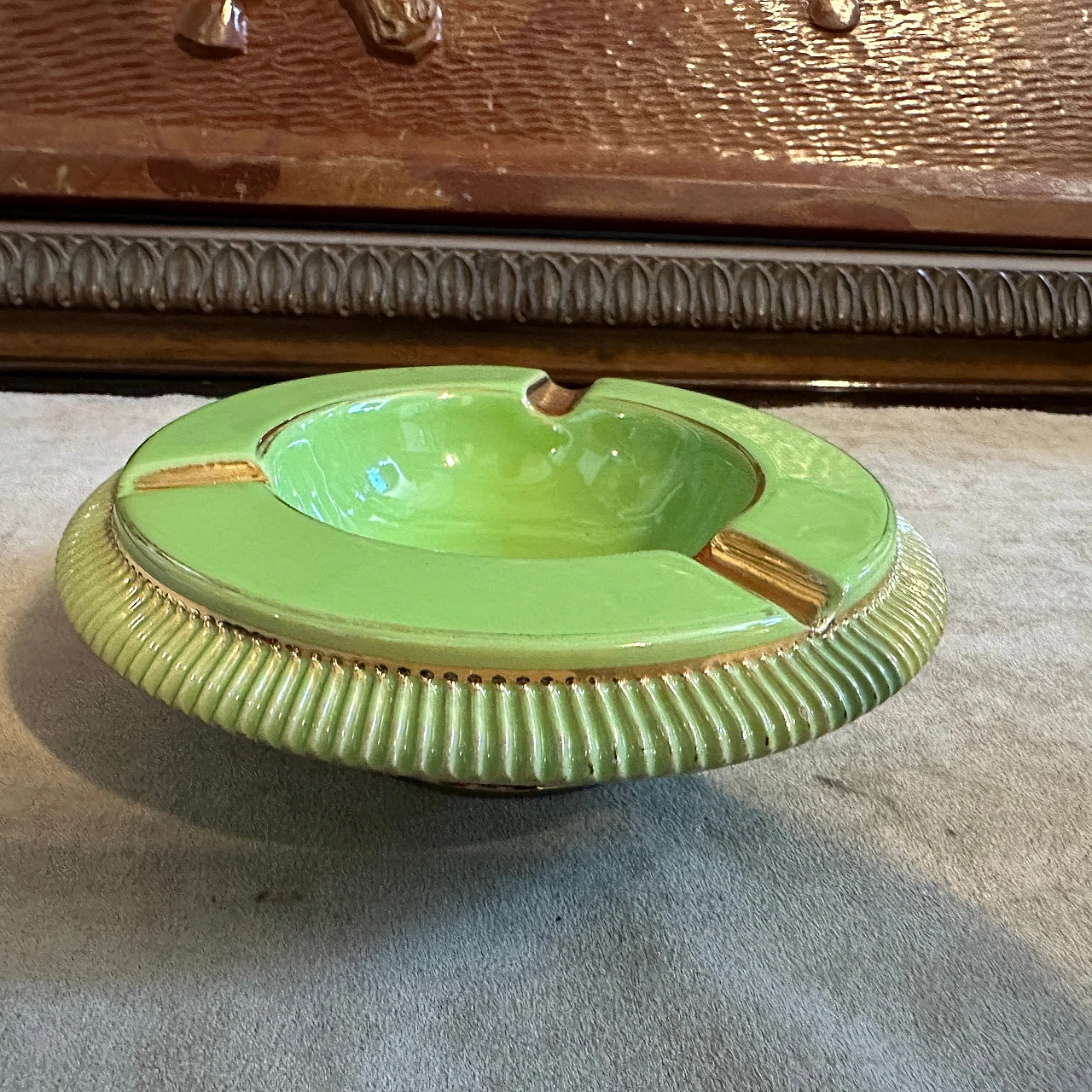 Green and gold ceramic ashtray by La Colonnata, 1950s 2