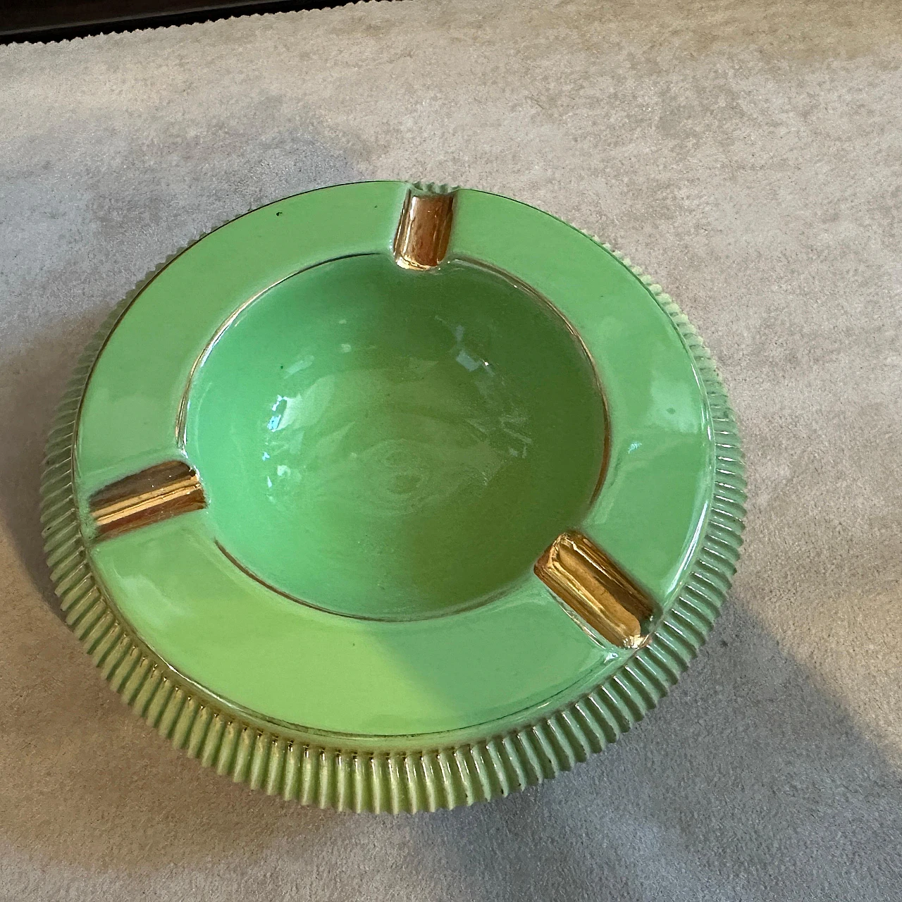 Green and gold ceramic ashtray by La Colonnata, 1950s 3