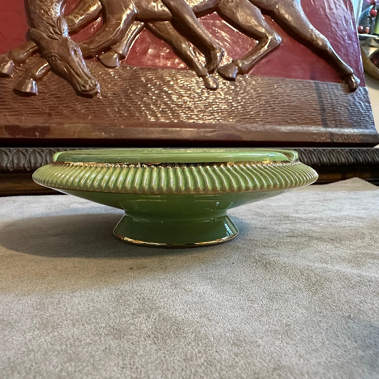 Green and gold ceramic ashtray by La Colonnata, 1950s 4