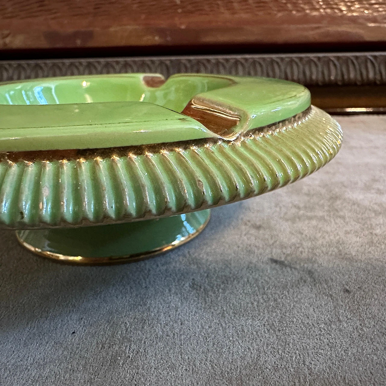 Green and gold ceramic ashtray by La Colonnata, 1950s 6