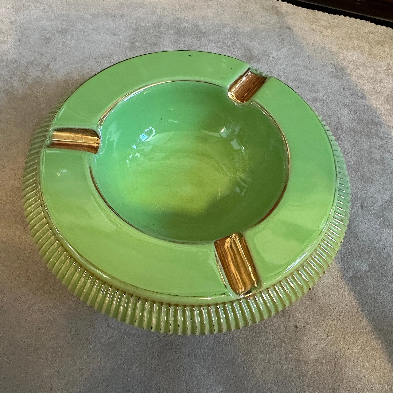 Green and gold ceramic ashtray by La Colonnata, 1950s 7