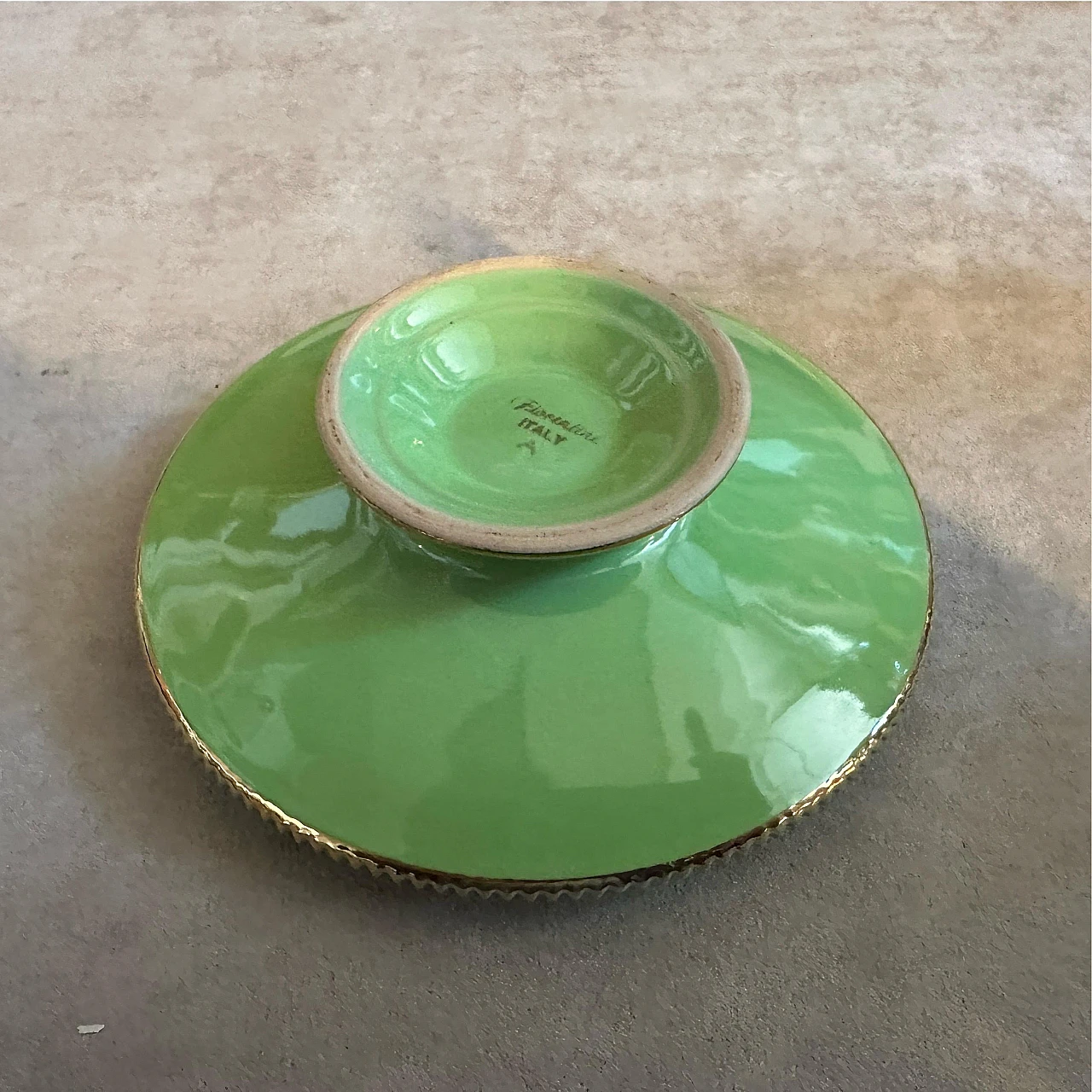 Green and gold ceramic ashtray by La Colonnata, 1950s 8