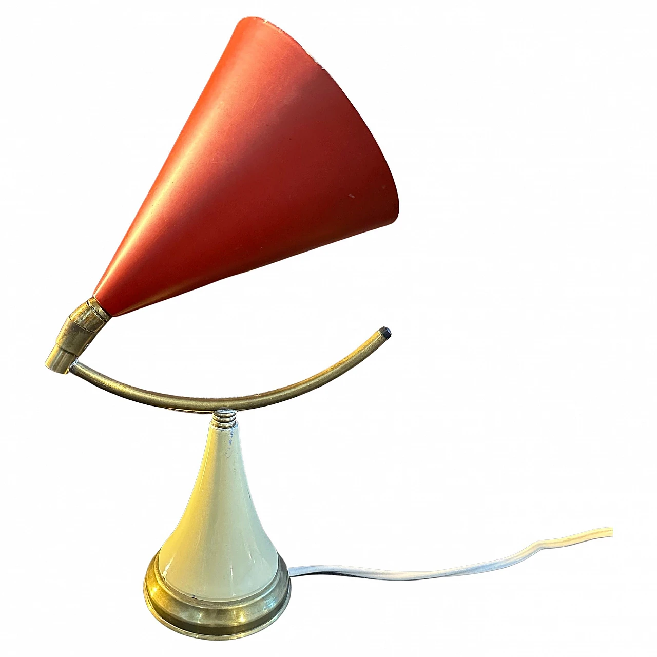 Cone table lamp in red metal & brass in Stilnovo's style, 1950s 1