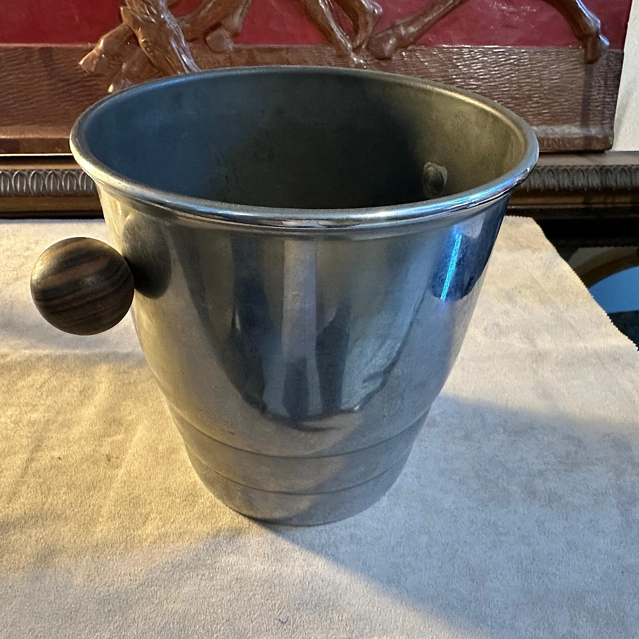 Art Déco wine cooler in metal with wooden handles, 1930s 10