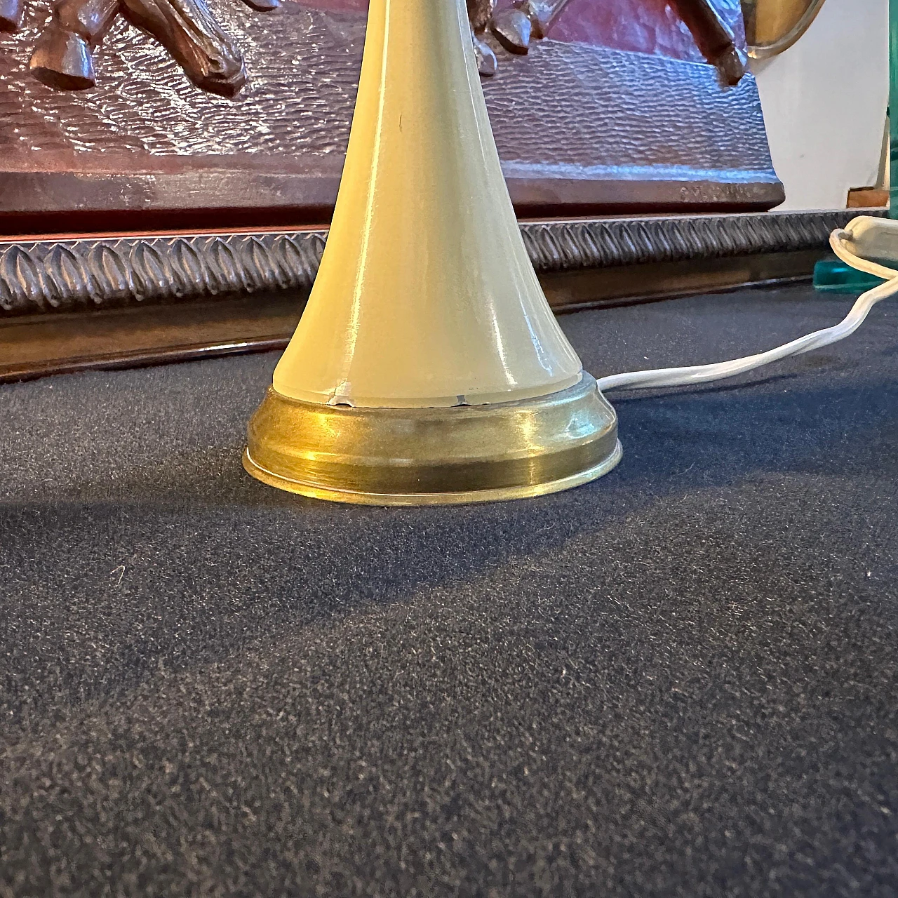 Cone table lamp in red metal & brass in Stilnovo's style, 1950s 7