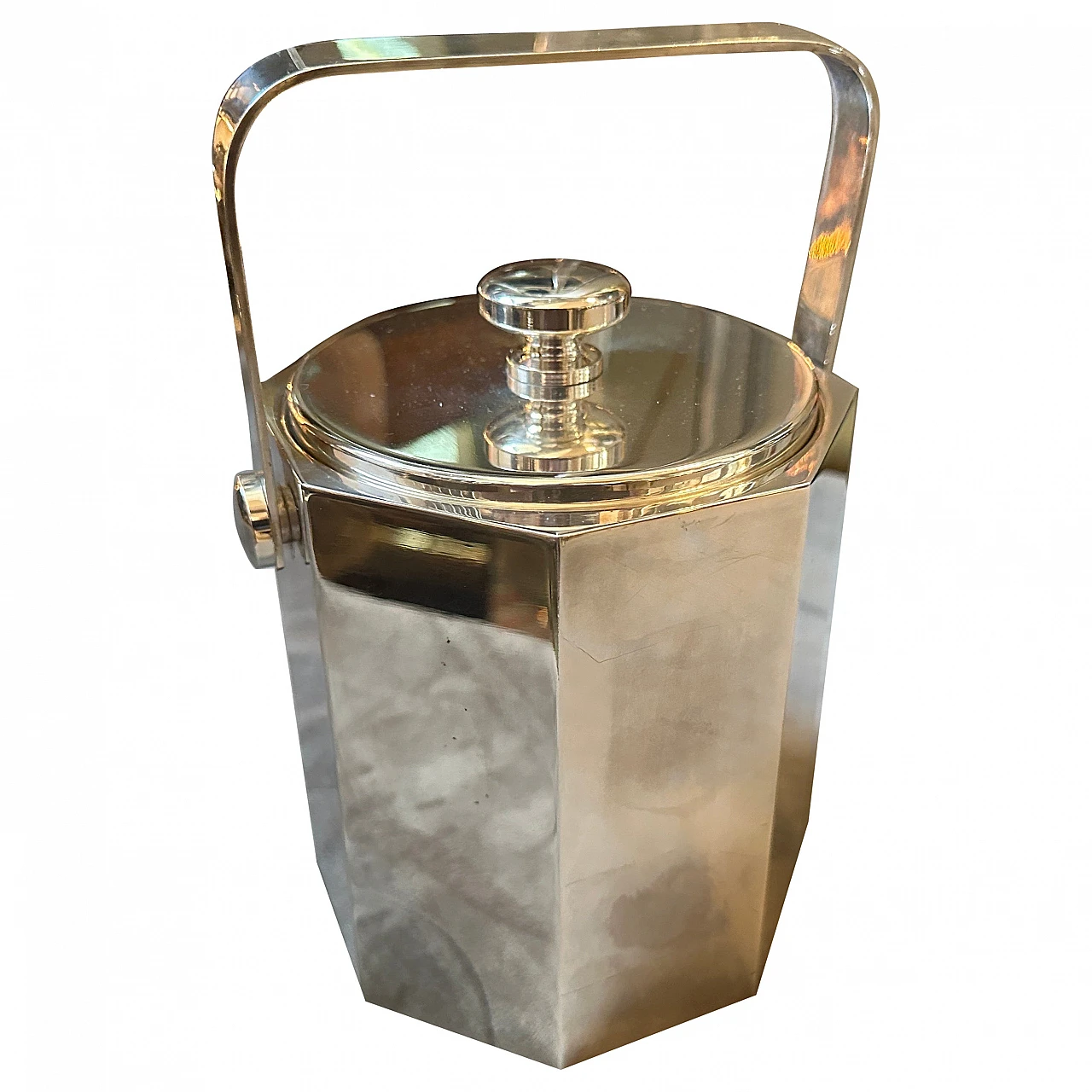 Octagonal ice bucket in silver plated metal in Sabatini style, 1980s 1