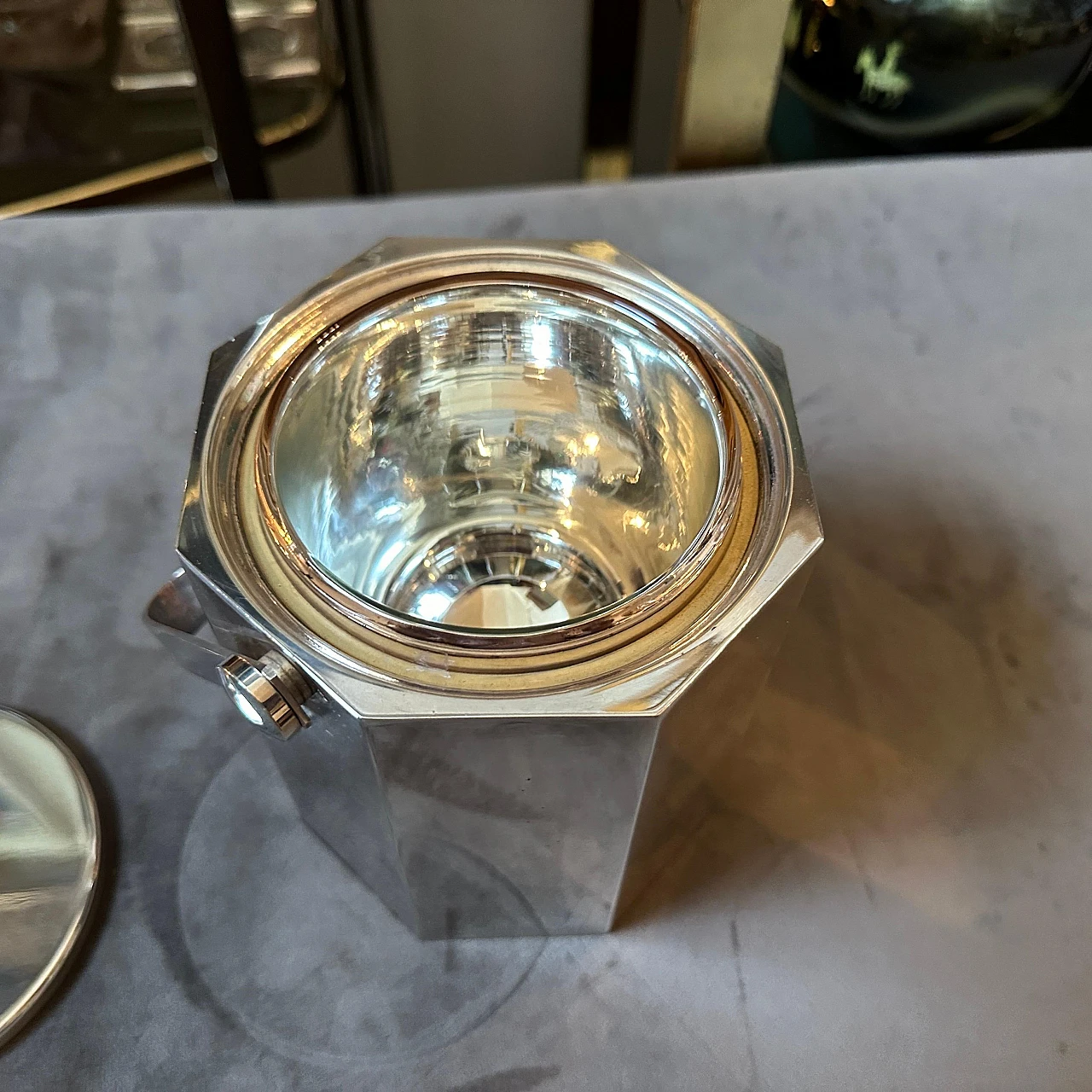 Octagonal ice bucket in silver plated metal in Sabatini style, 1980s 3