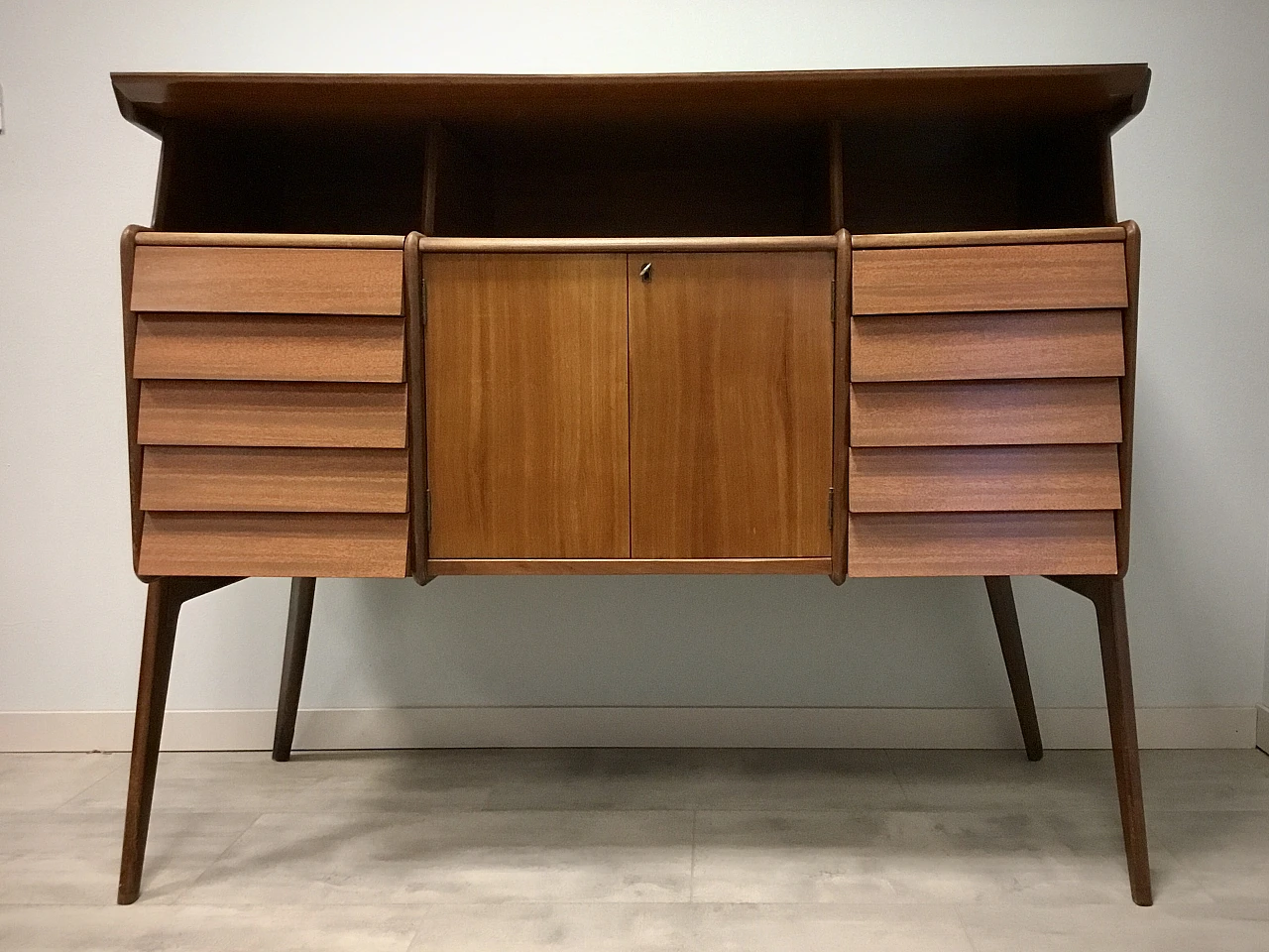 Credenza in teak e formica verde acqua di Vittorio Dassi, anni '50 1