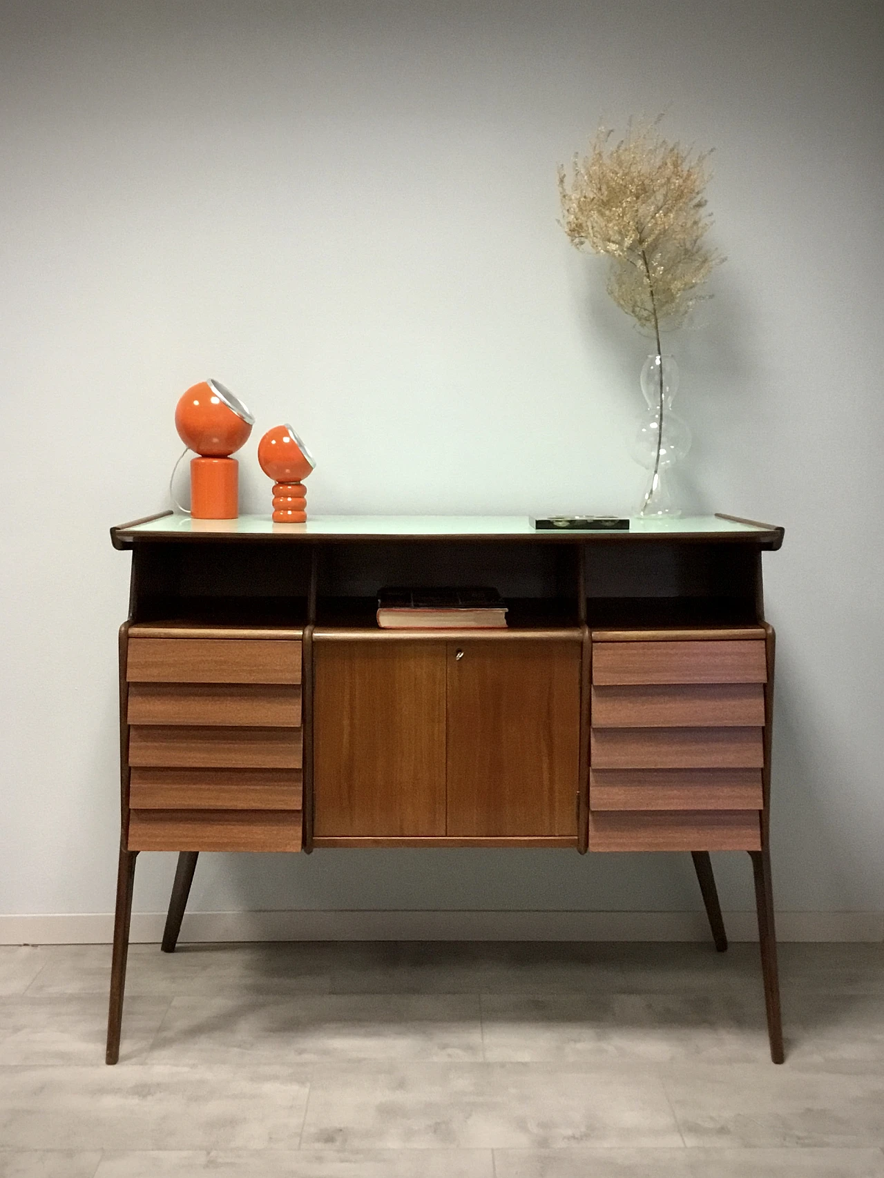 Teak and aqua green formica sideboard by Vittorio Dassi, 1950s 3