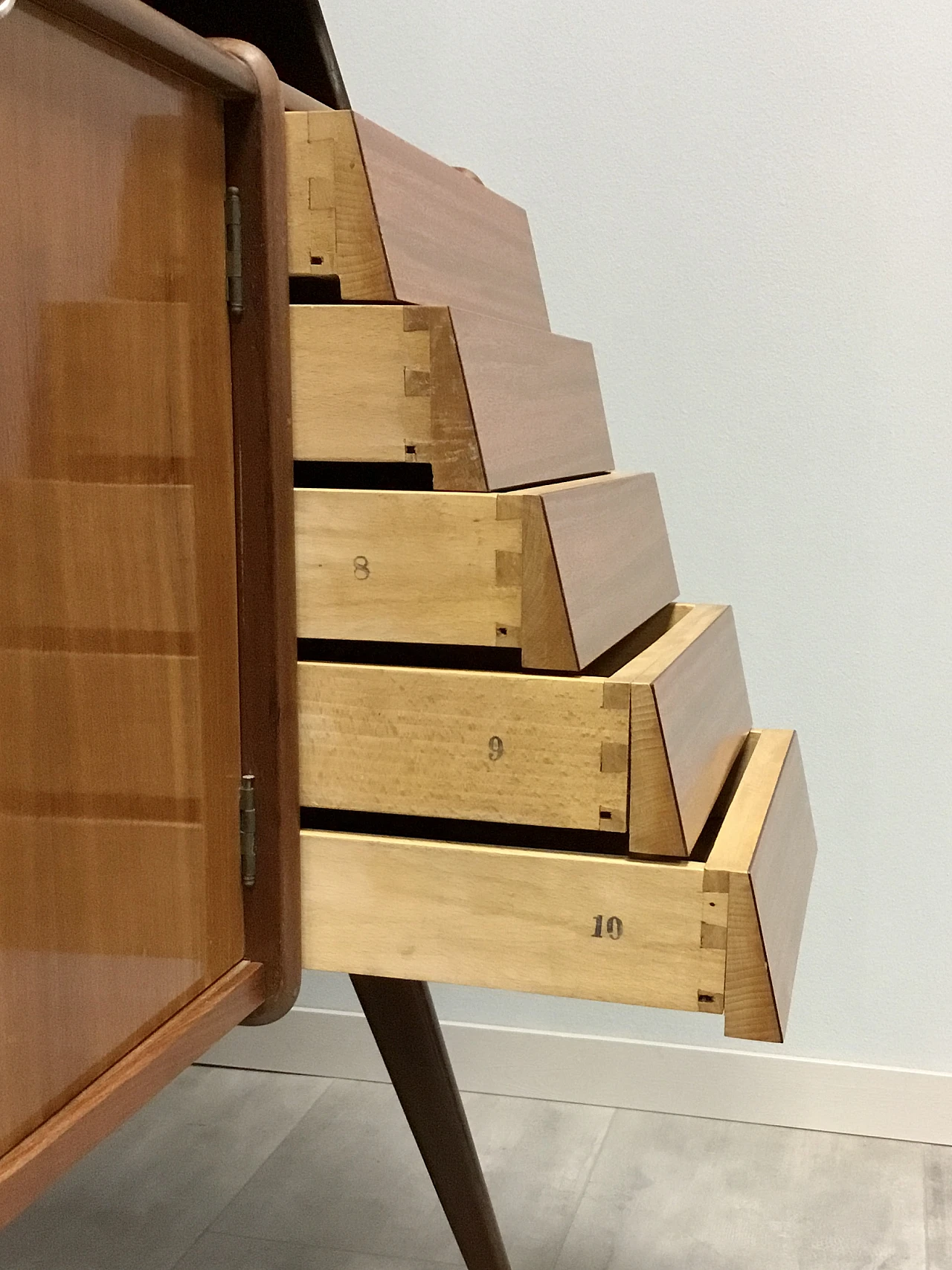 Credenza in teak e formica verde acqua di Vittorio Dassi, anni '50 6