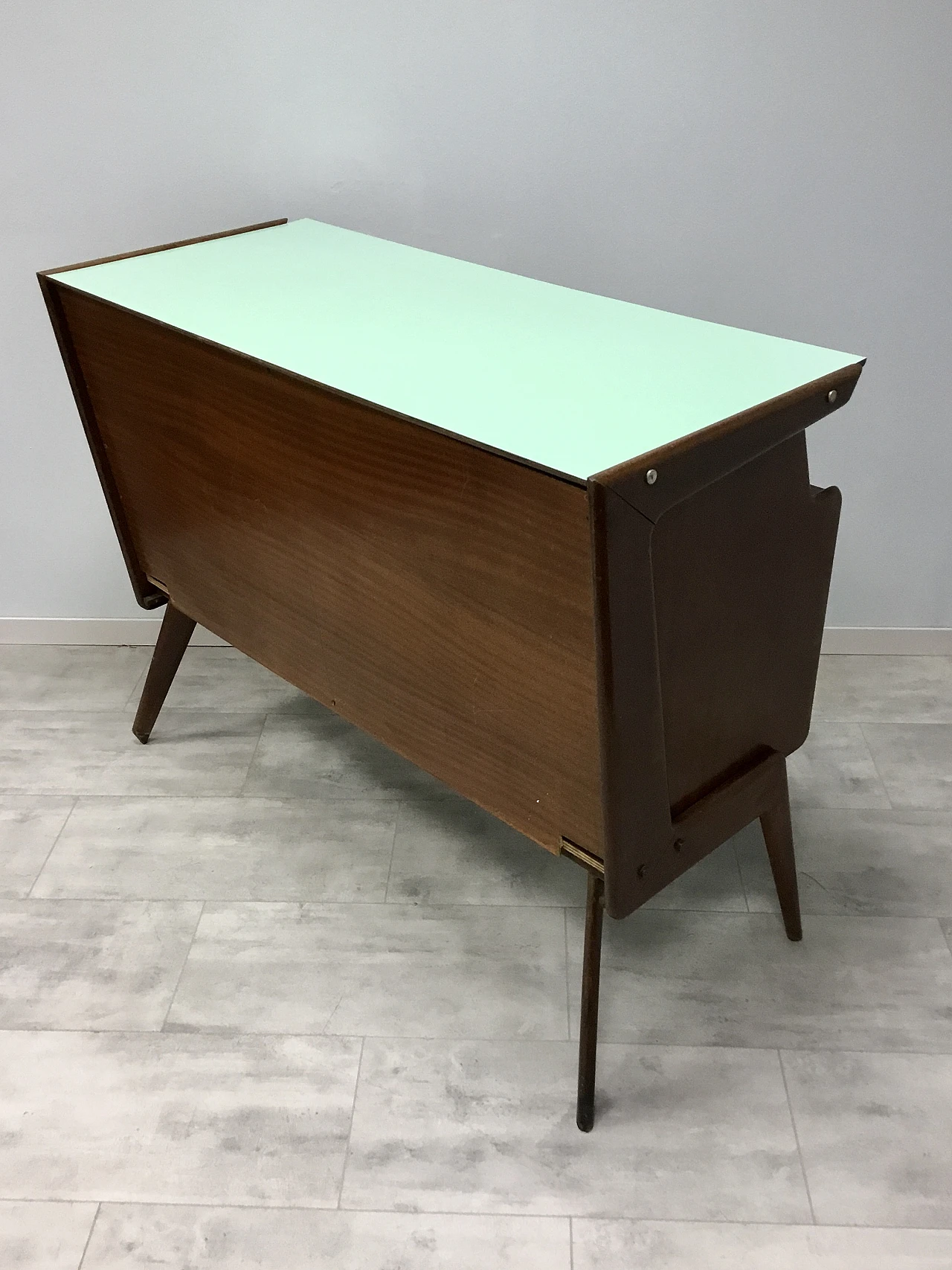 Credenza in teak e formica verde acqua di Vittorio Dassi, anni '50 13