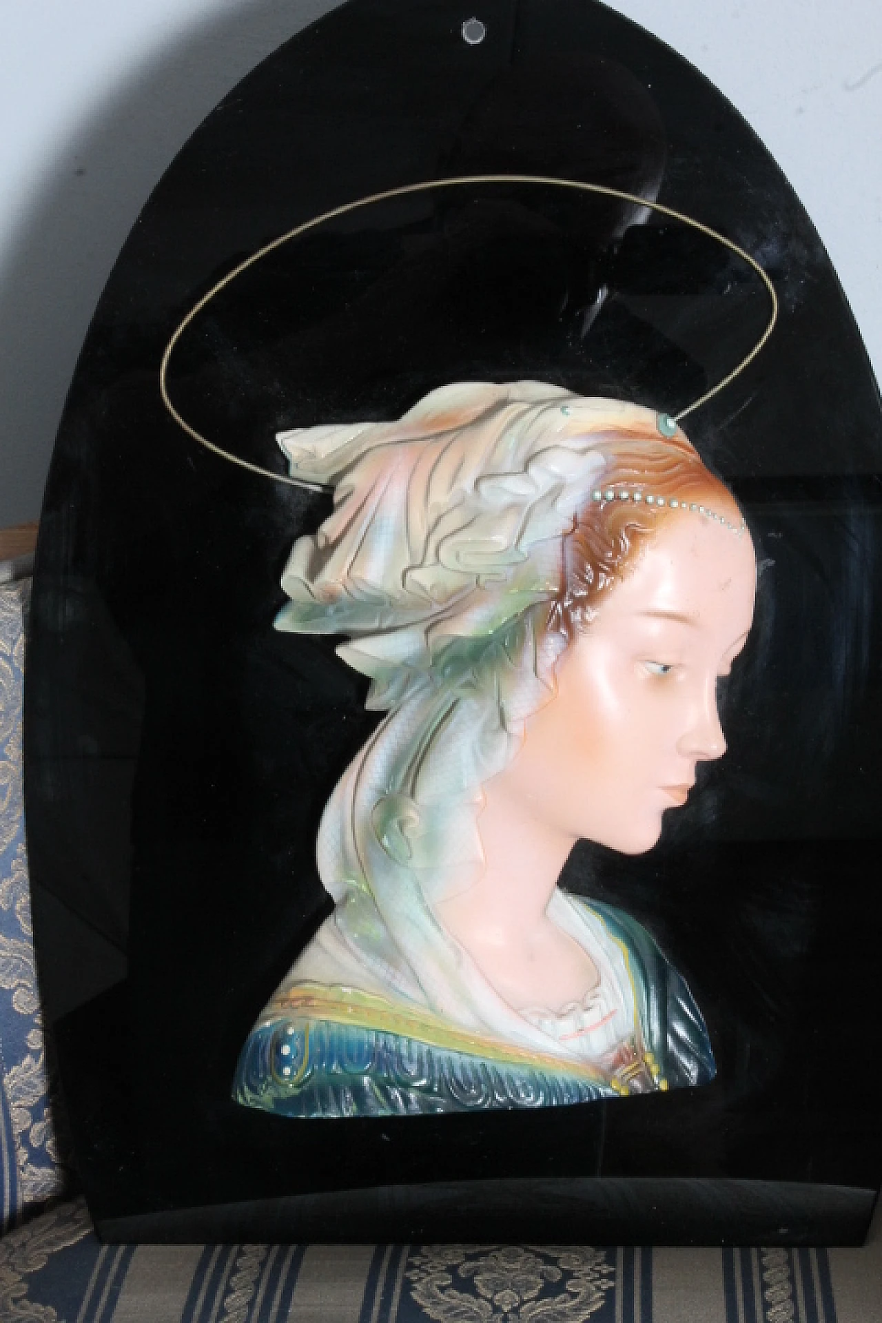 Terracotta Madonna on black glass by Manifattura Signa, 1940s 1