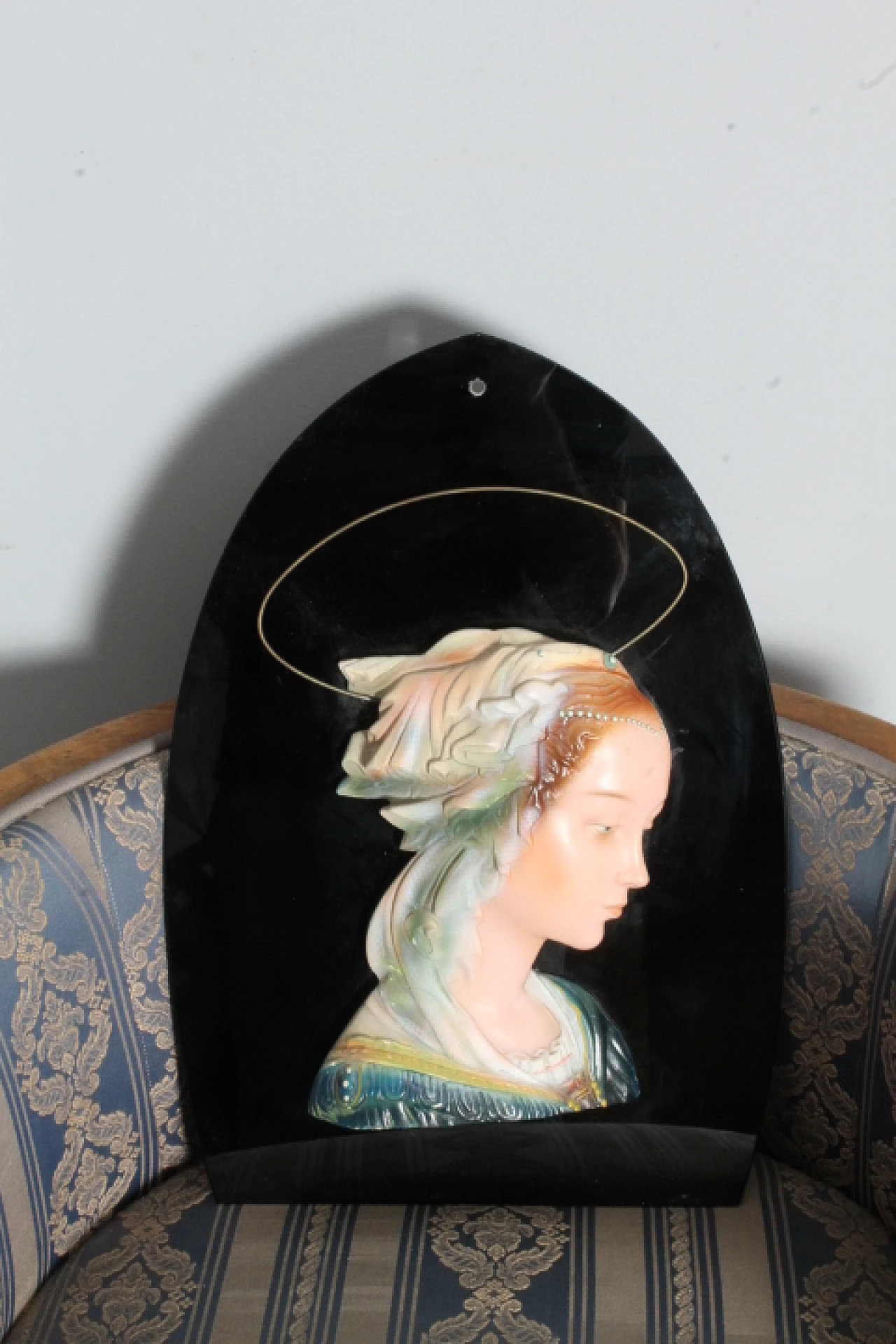 Terracotta Madonna on black glass by Manifattura Signa, 1940s 3