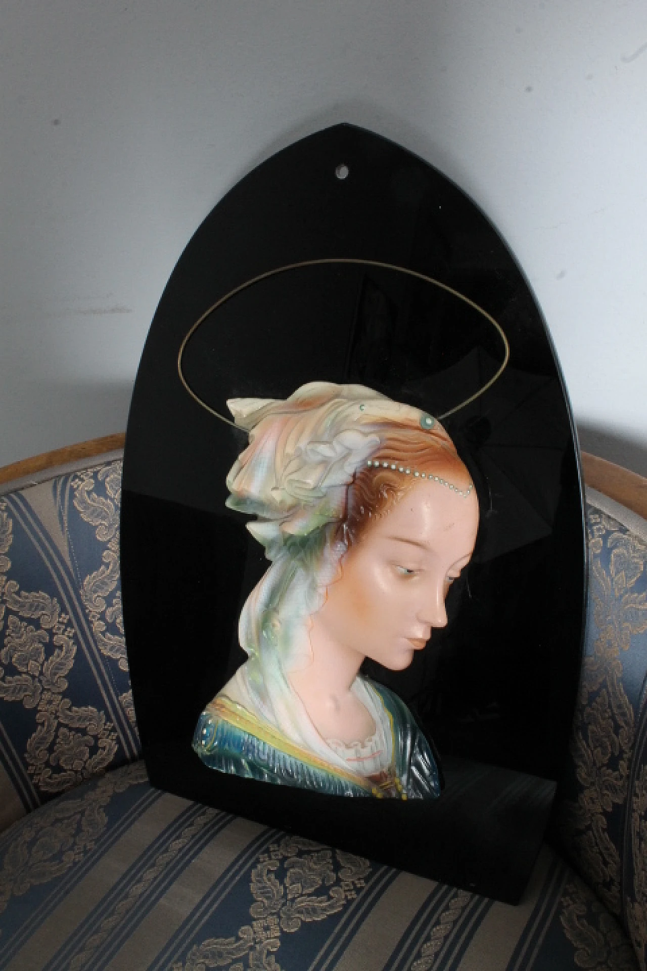 Terracotta Madonna on black glass by Manifattura Signa, 1940s 13