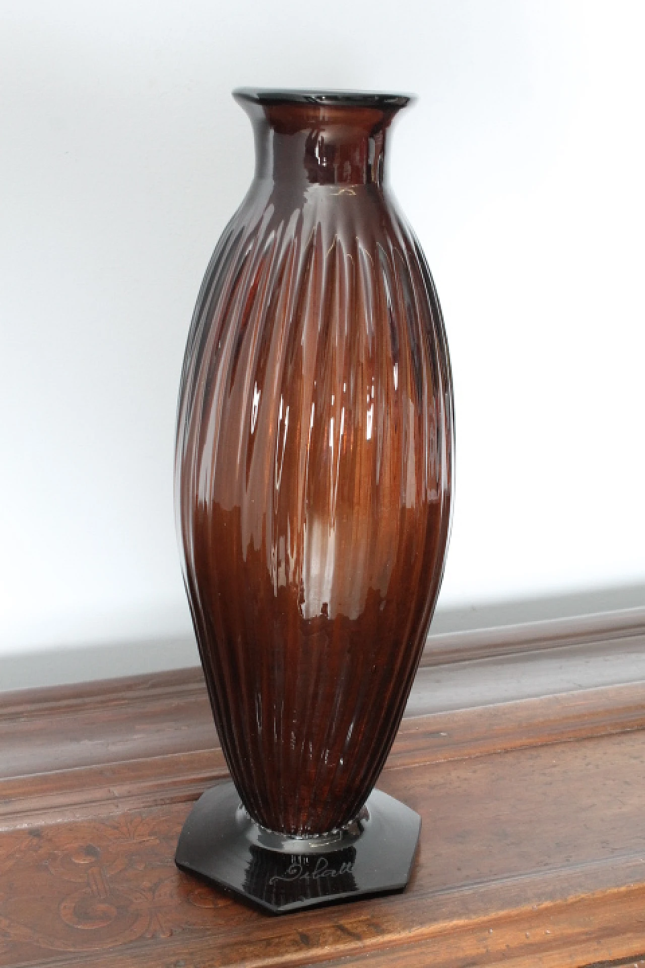 Art Deco amber glass vase by André Delatte, 1930s 1