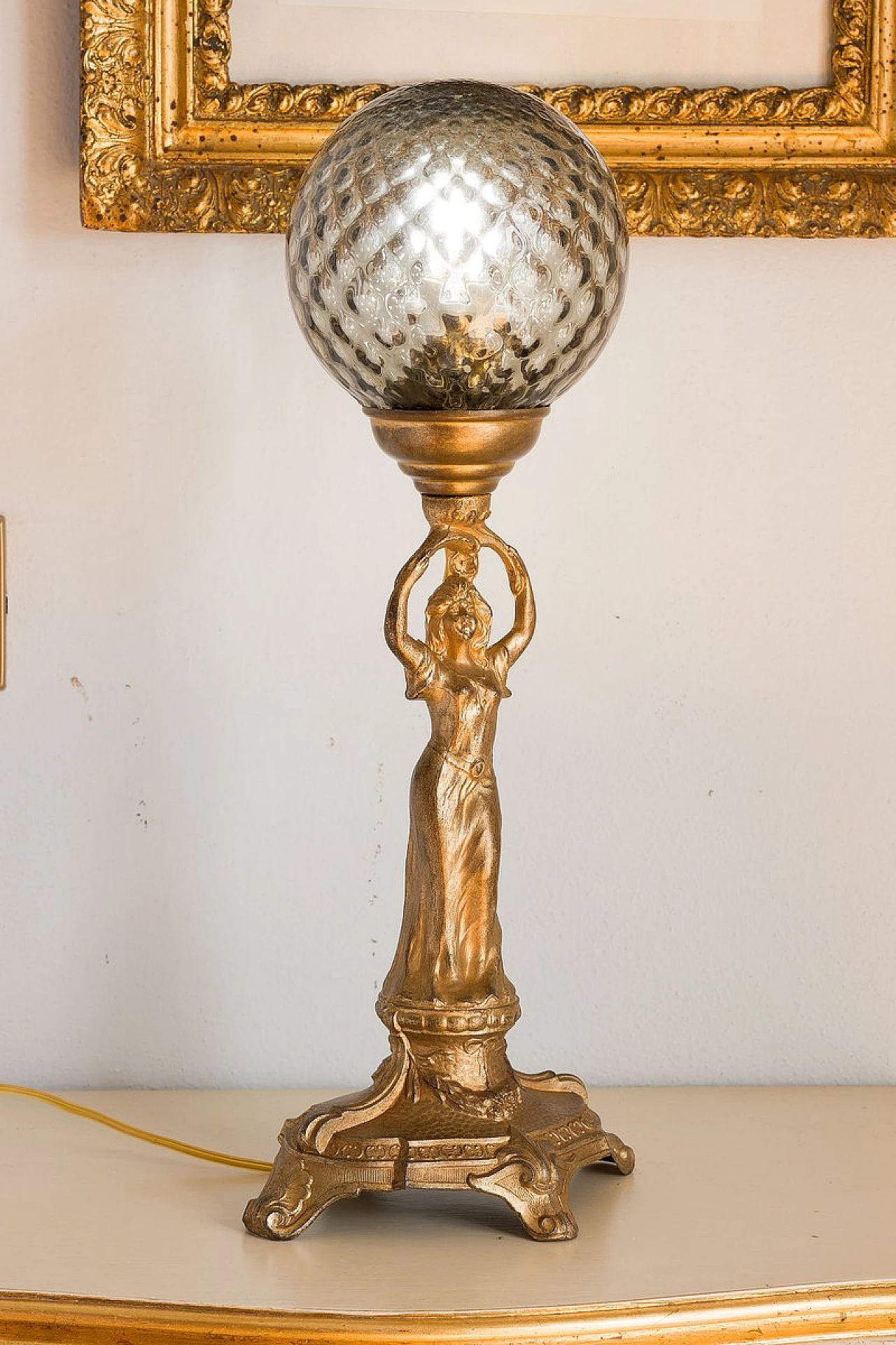 Art Nouveau table lamp with crystal sphere, early 20th century 1