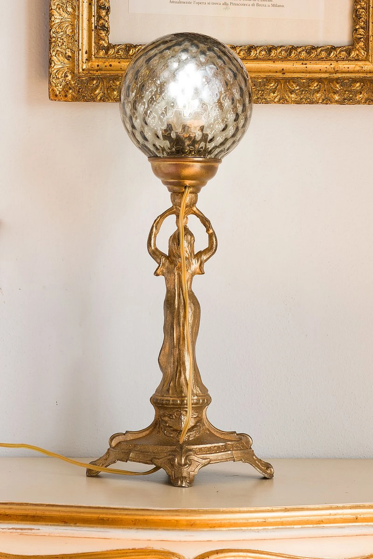 Art Nouveau table lamp with crystal sphere, early 20th century 2