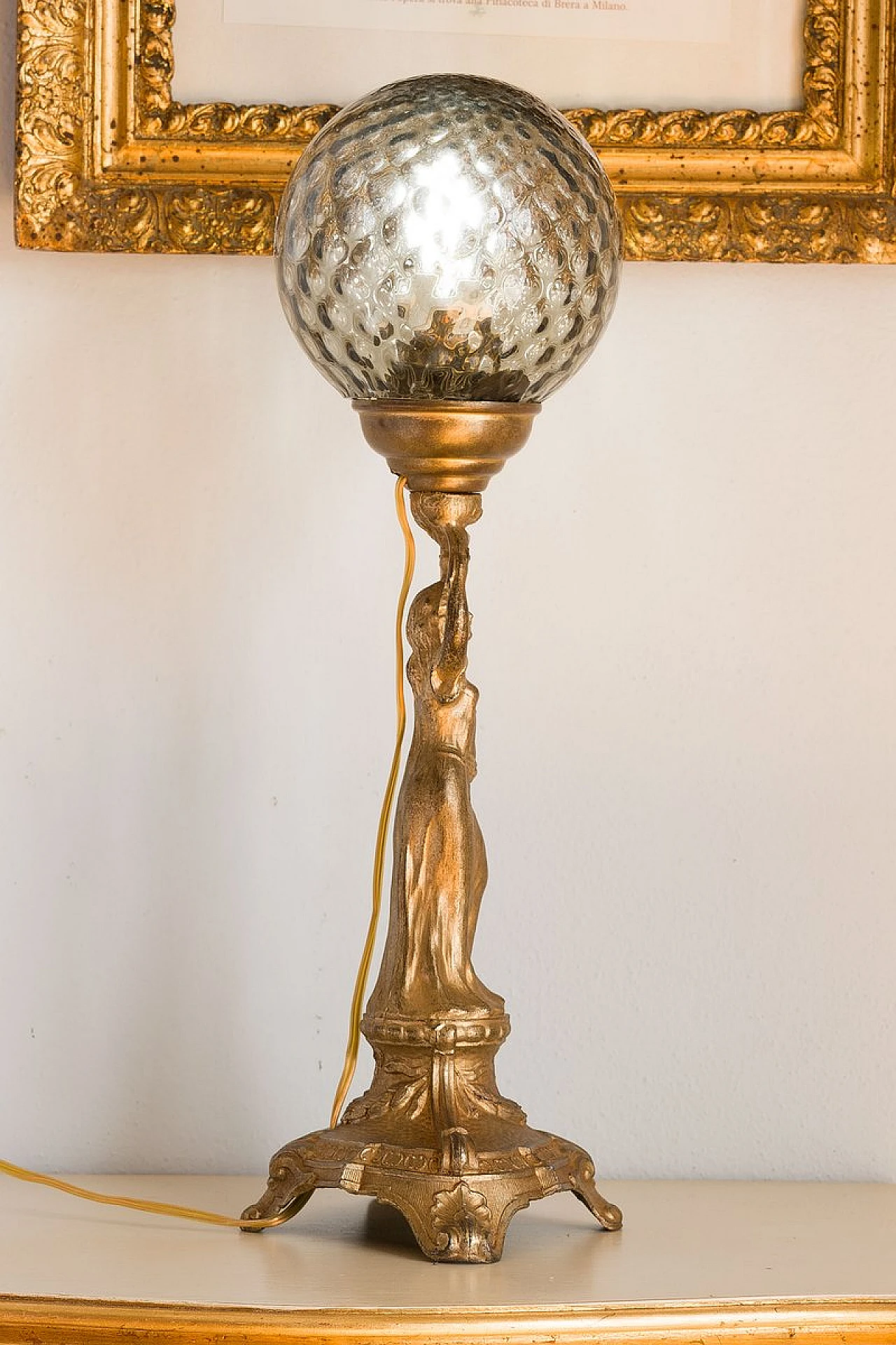 Art Nouveau table lamp with crystal sphere, early 20th century 3