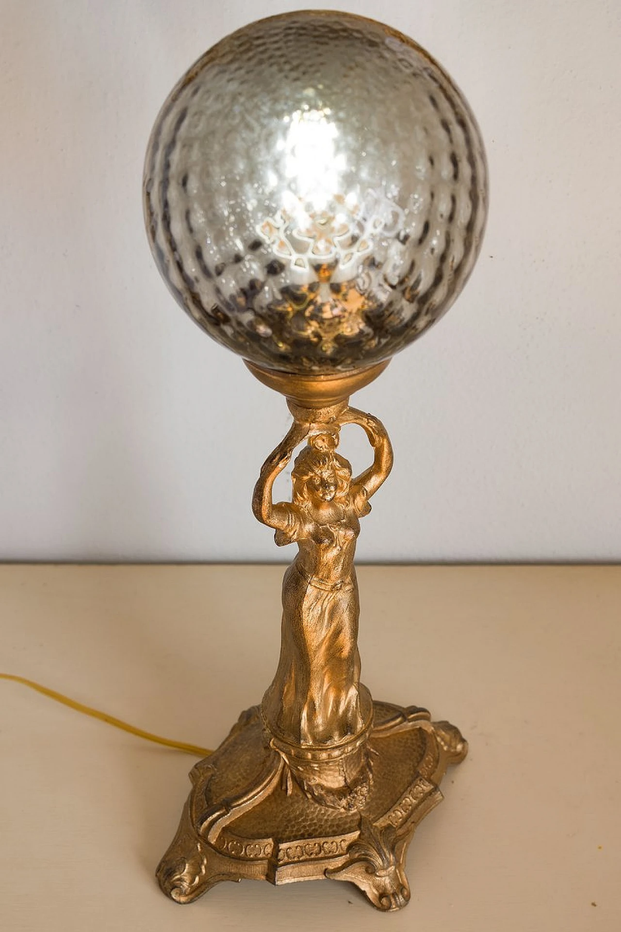 Art Nouveau table lamp with crystal sphere, early 20th century 4