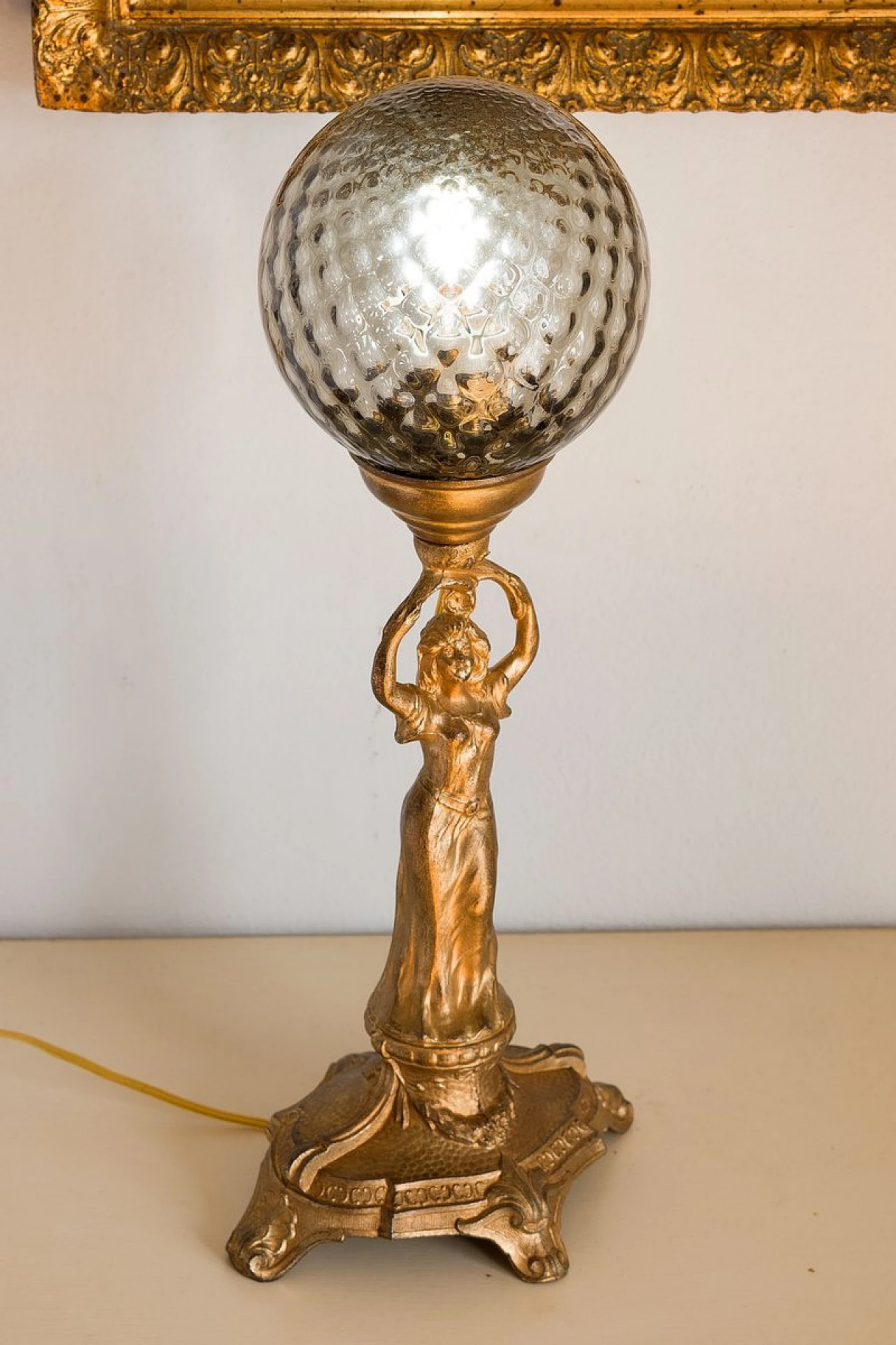 Art Nouveau table lamp with crystal sphere, early 20th century 5