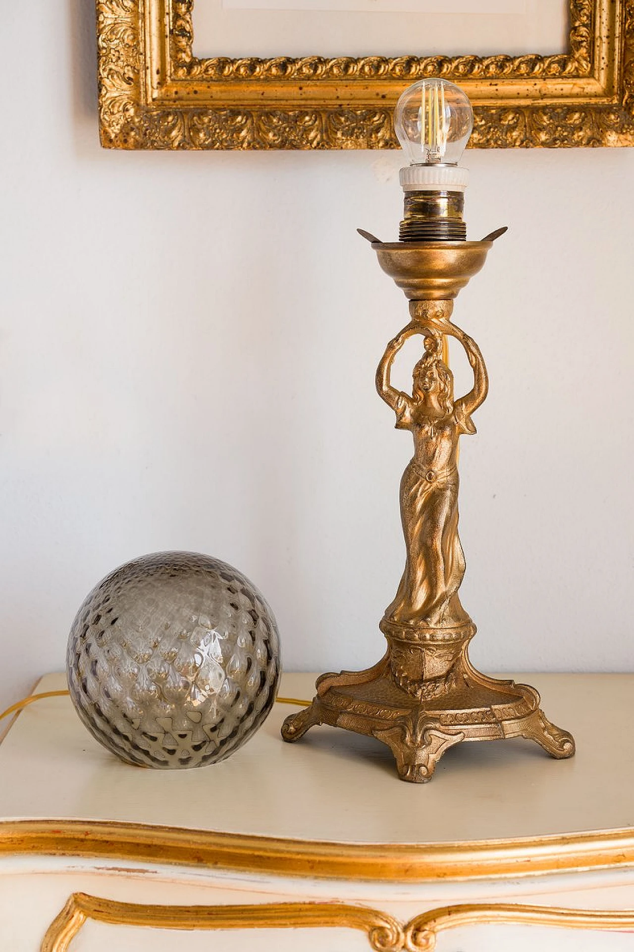 Art Nouveau table lamp with crystal sphere, early 20th century 6