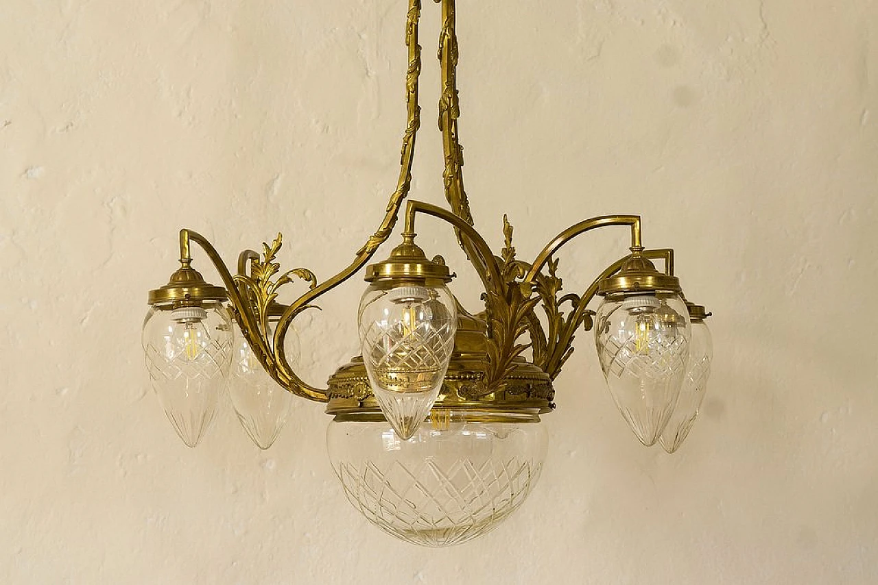 Art Nouveau brass and crystal chandelier, 1920s 3