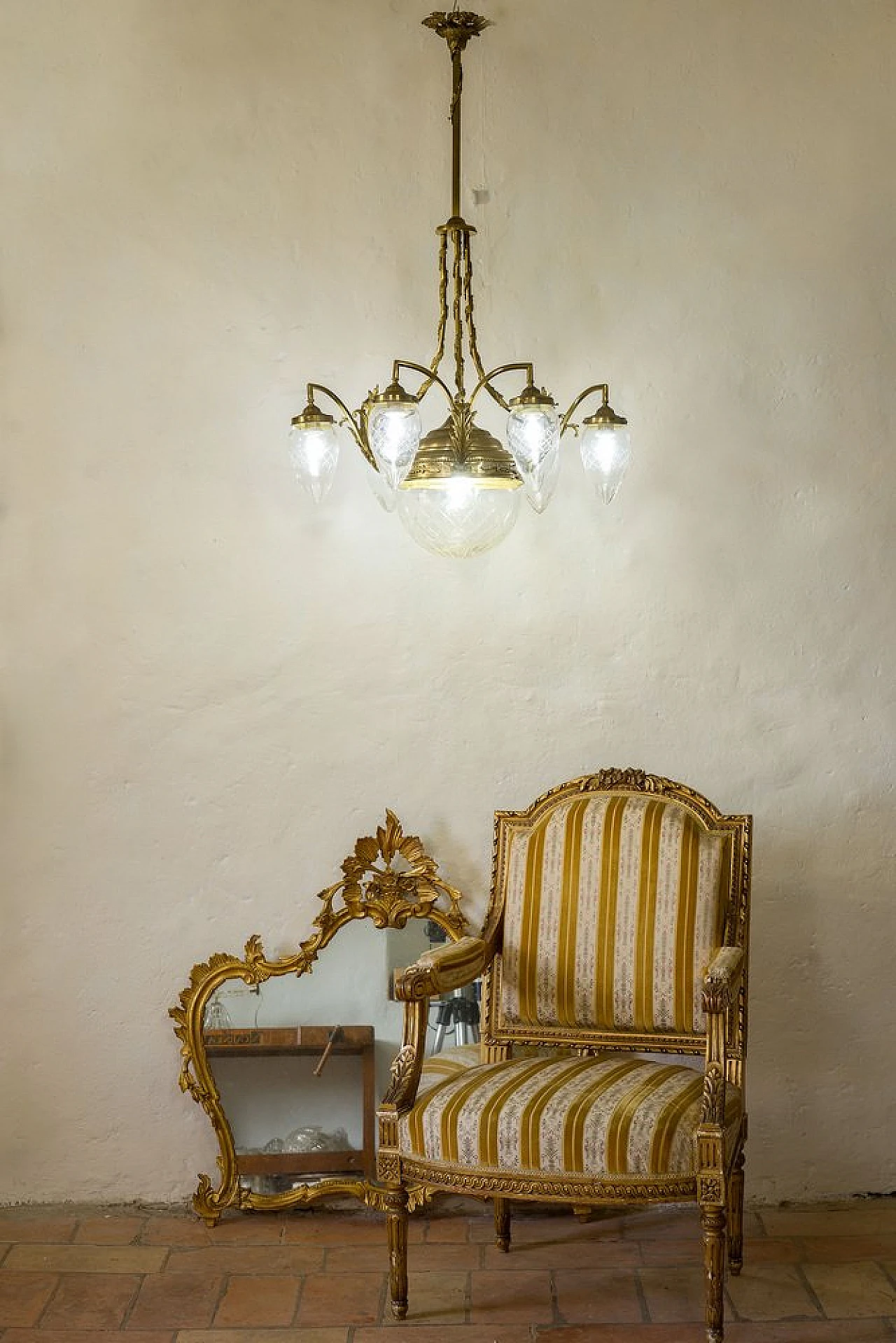 Art Nouveau brass and crystal chandelier, 1920s 7