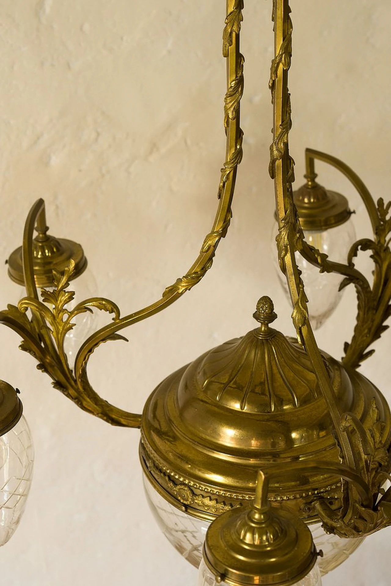 Art Nouveau brass and crystal chandelier, 1920s 9