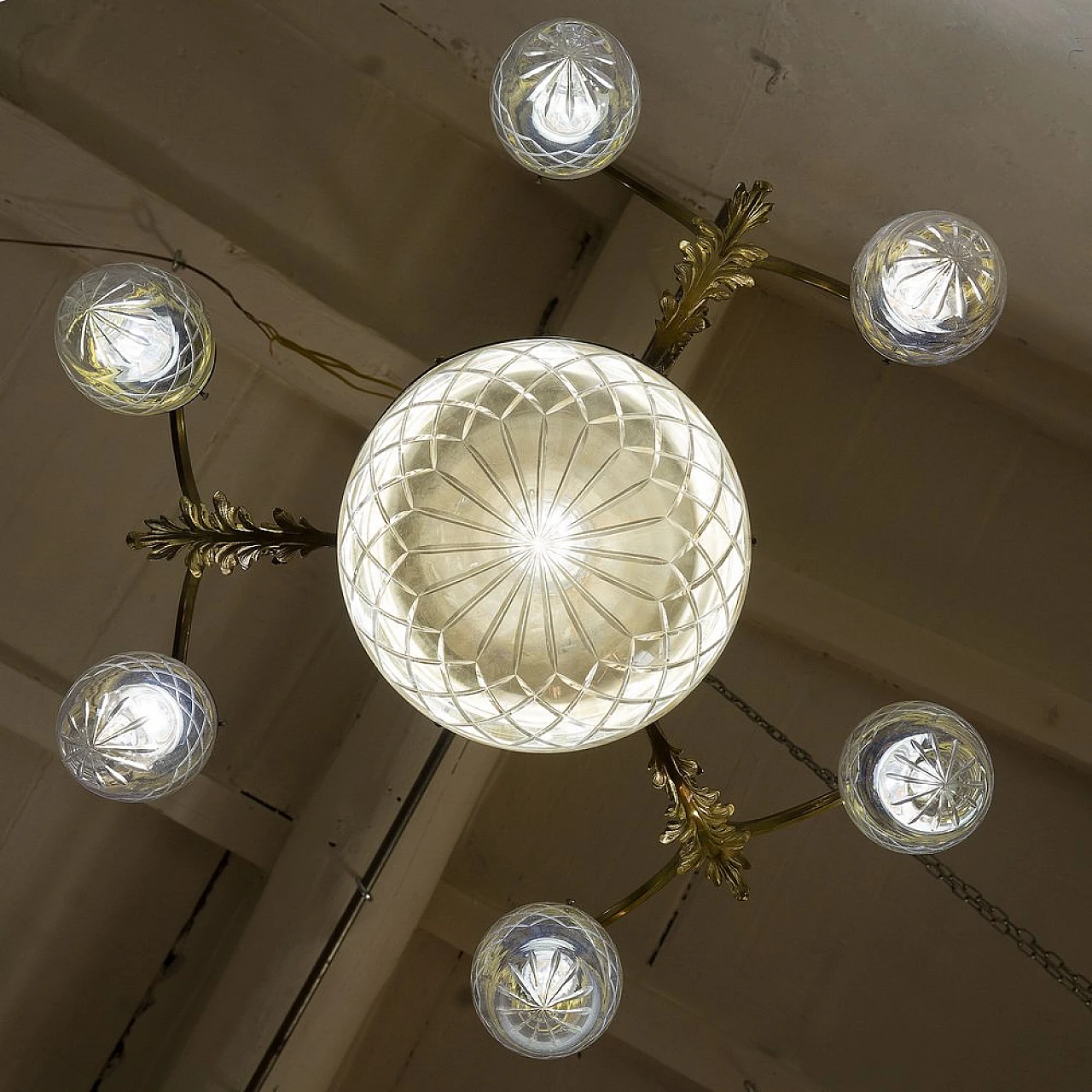 Art Nouveau brass and crystal chandelier, 1920s 10