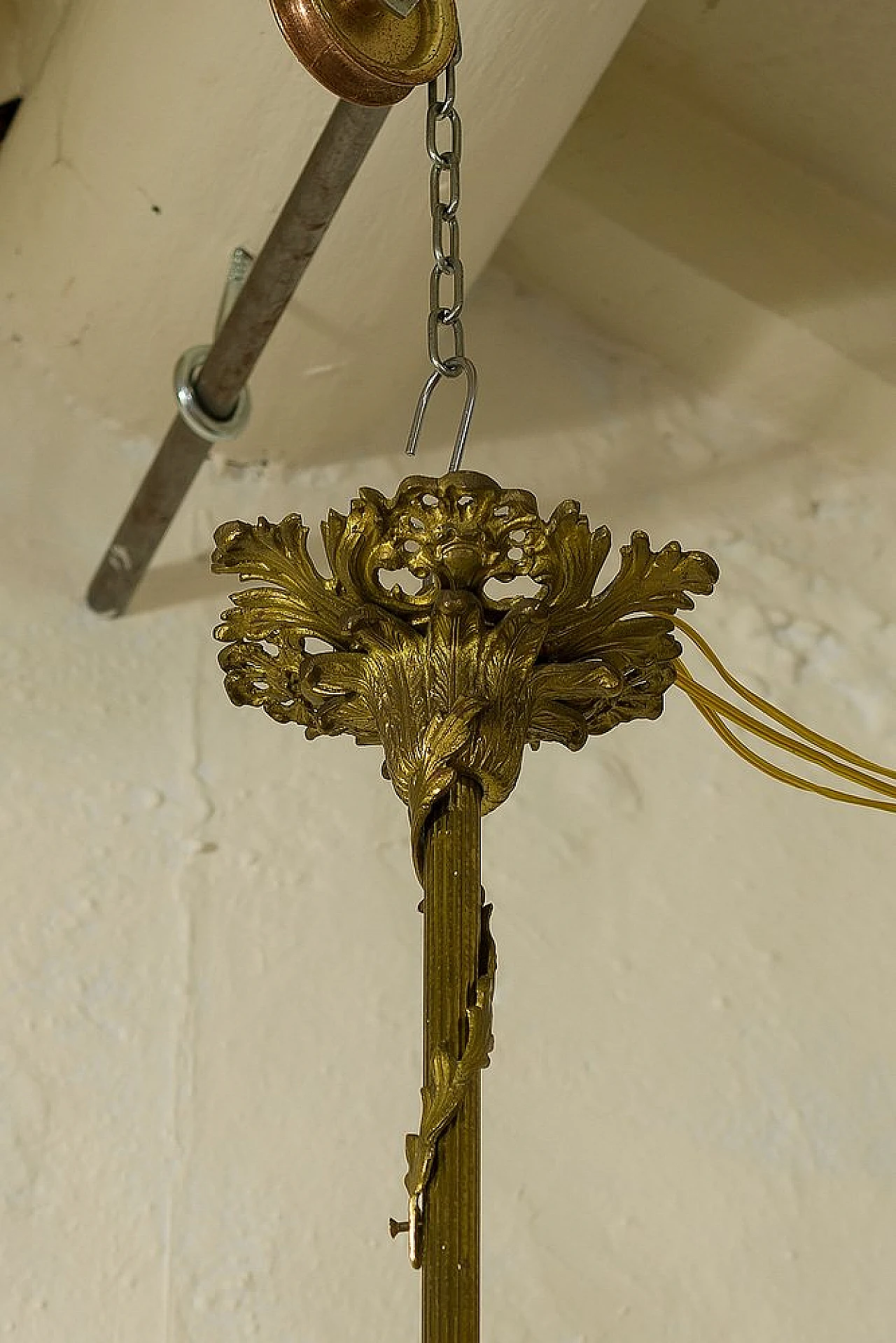 Art Nouveau brass and crystal chandelier, 1920s 11