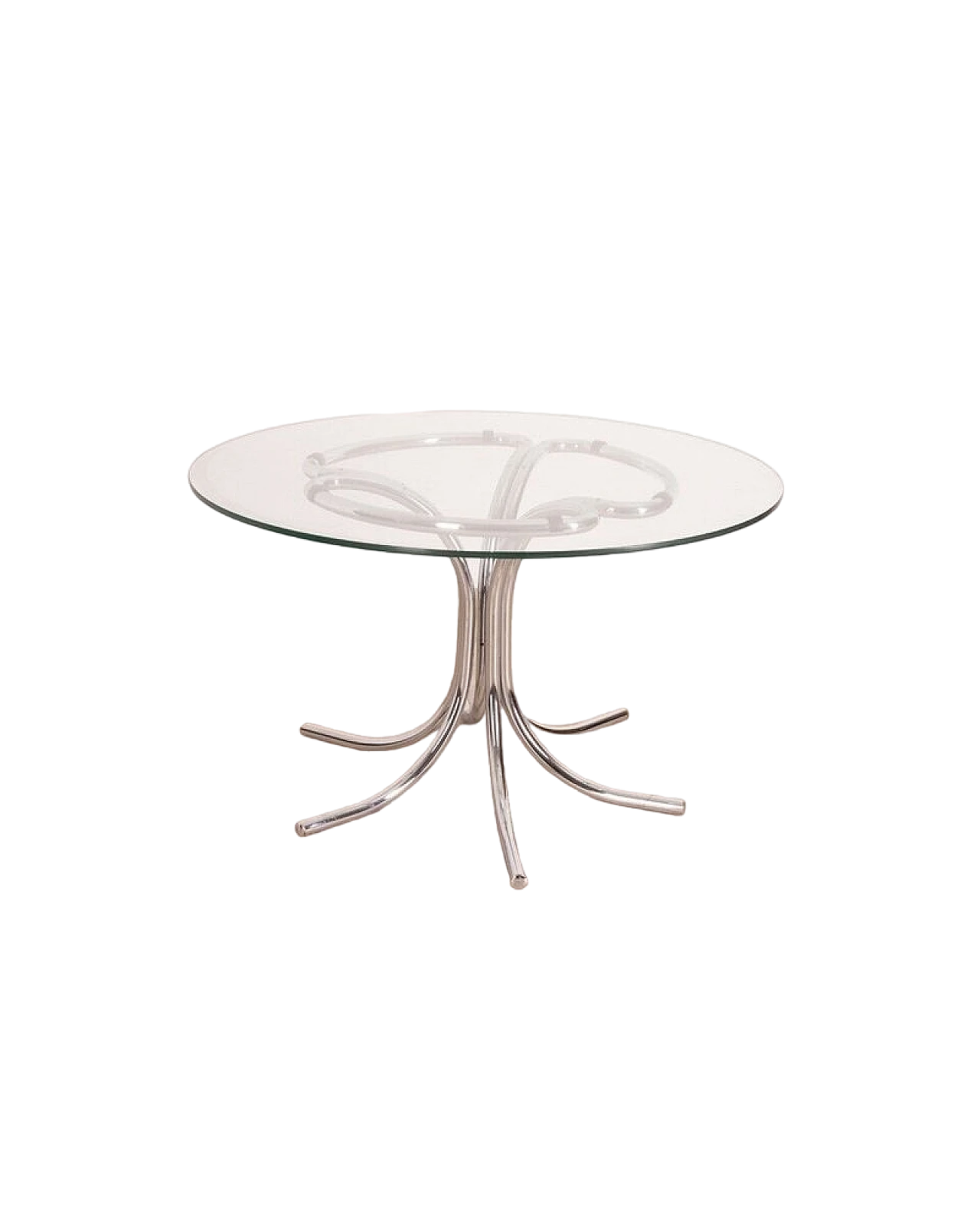 Round glass table with chromed tubular metal frame, 1970s 7