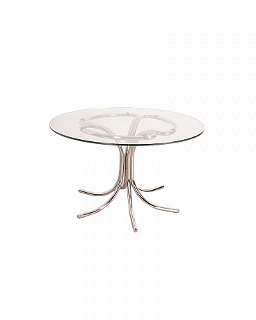 Round glass table with chromed tubular metal frame, 1970s