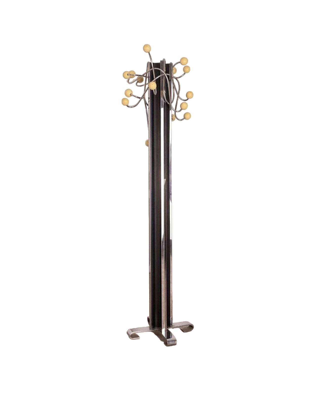 Chrome-plated metal & plastic coat rack with wooden hooks, 1970s 7