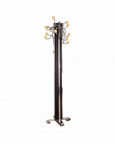 Chrome-plated metal & plastic coat rack with wooden hooks, 1970s