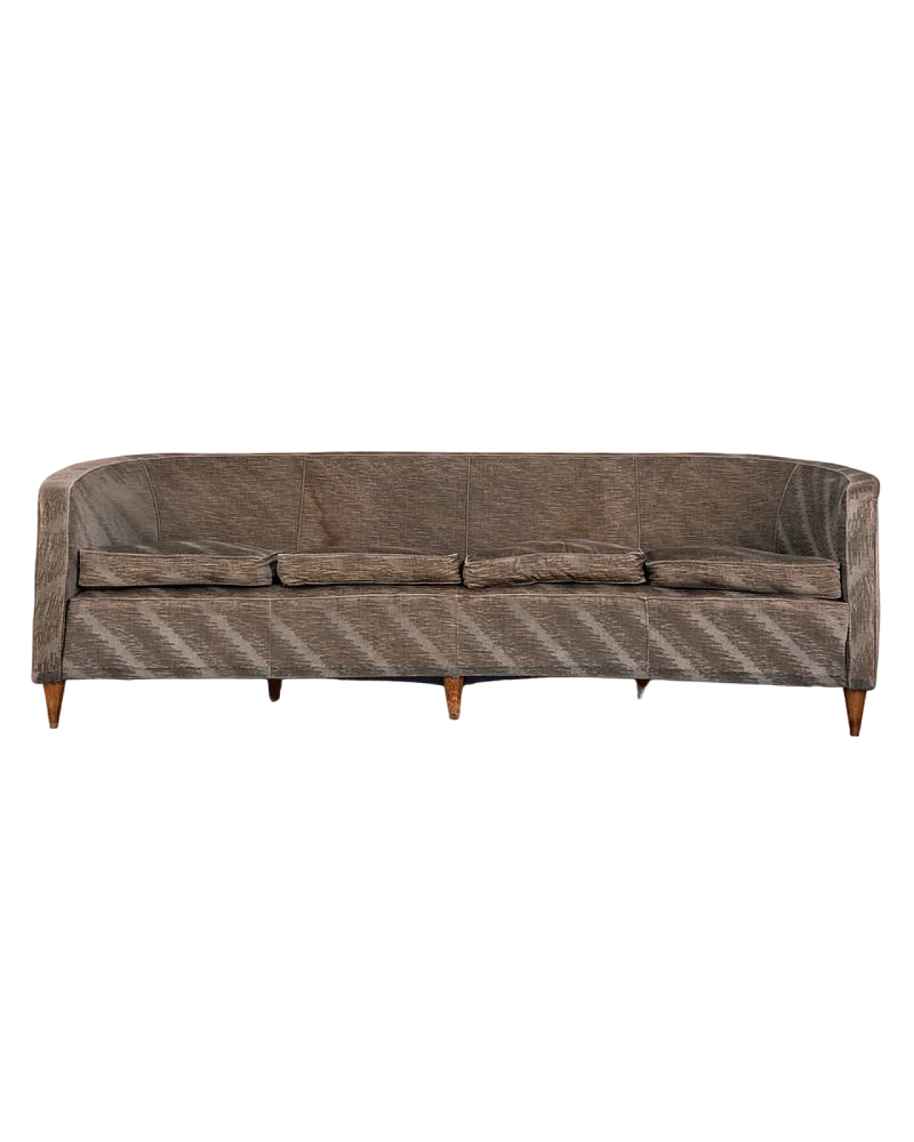 Curved 4-seater sofa in grey velvet with wooden feet, 1950s 11