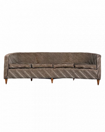 Curved 4-seater sofa in grey velvet with wooden feet, 1950s